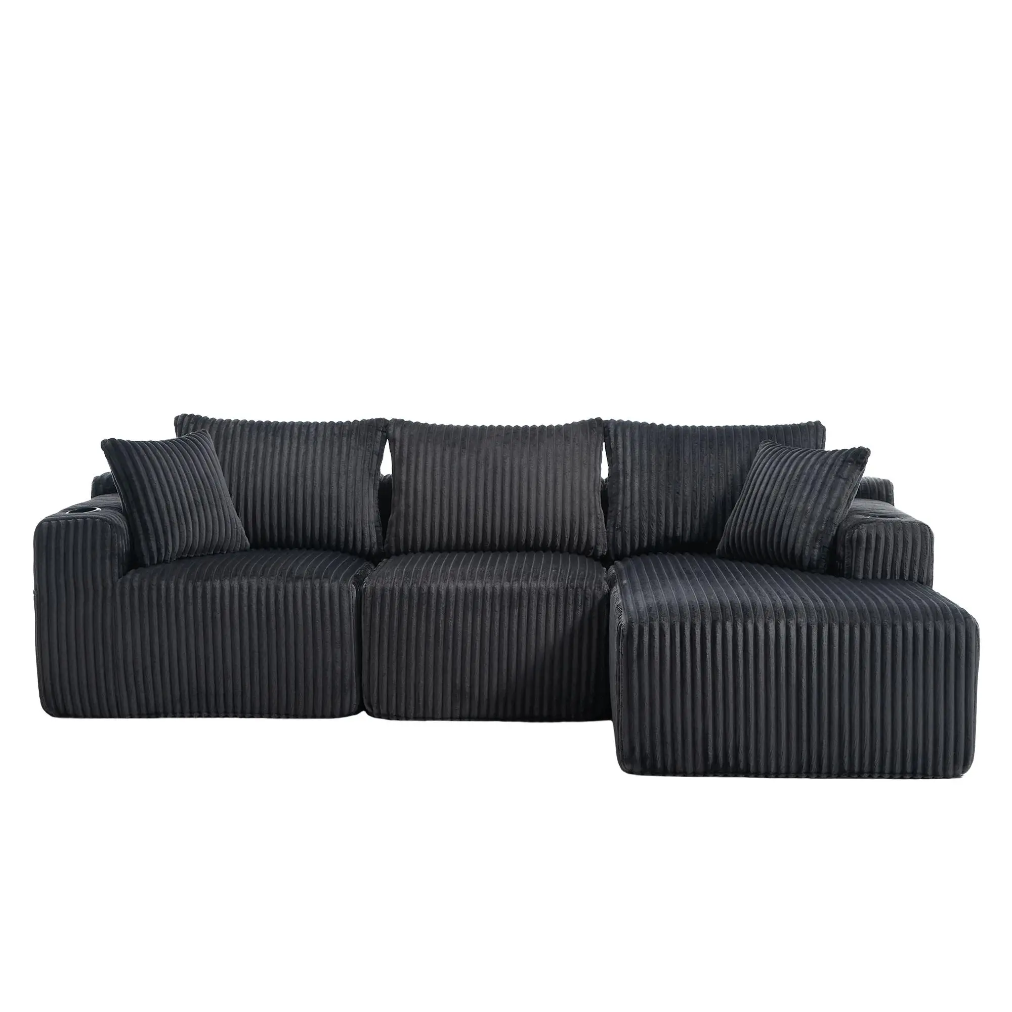 Corner Corduroy Sofa 257 x 160 x 80cm - Grey - 2