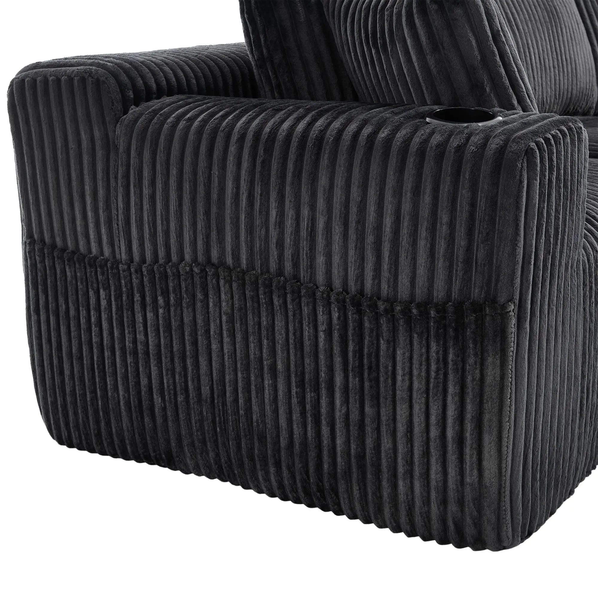 Corner Corduroy Sofa 257 x 160 x 80cm - Grey - 9
