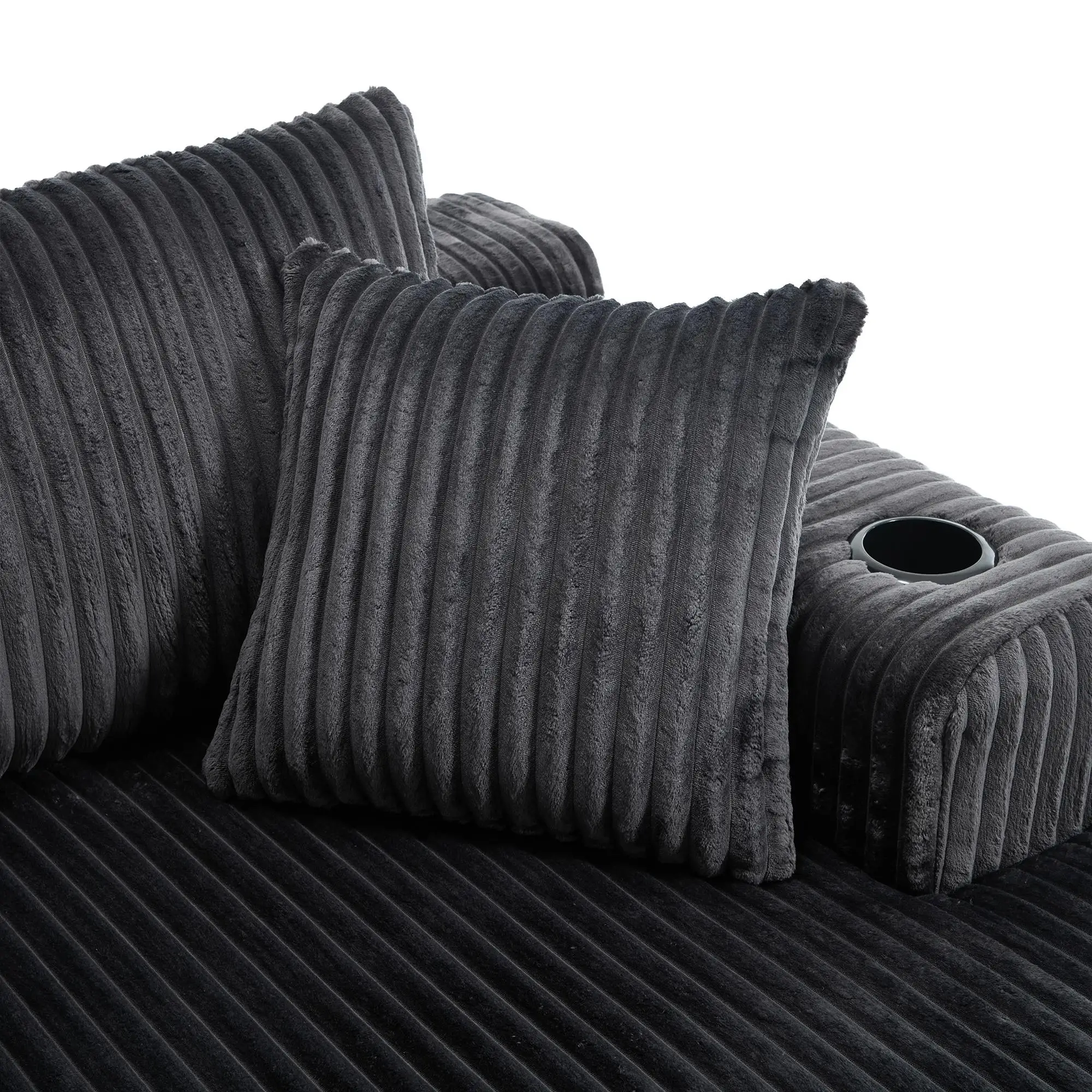 Corner Corduroy Sofa 257 x 160 x 80cm - Grey - 12