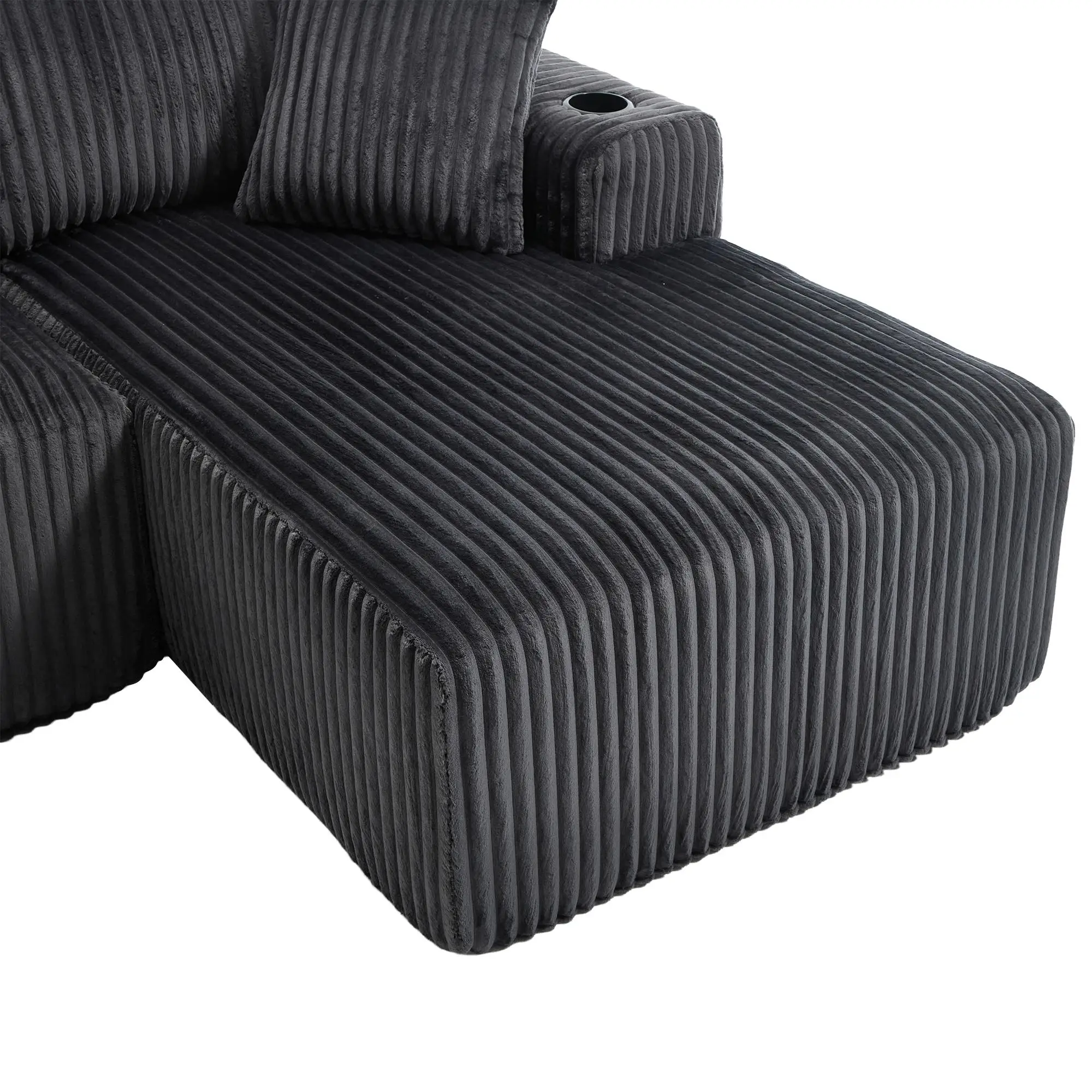 Corner Corduroy Sofa 257 x 160 x 80cm - Grey - 13
