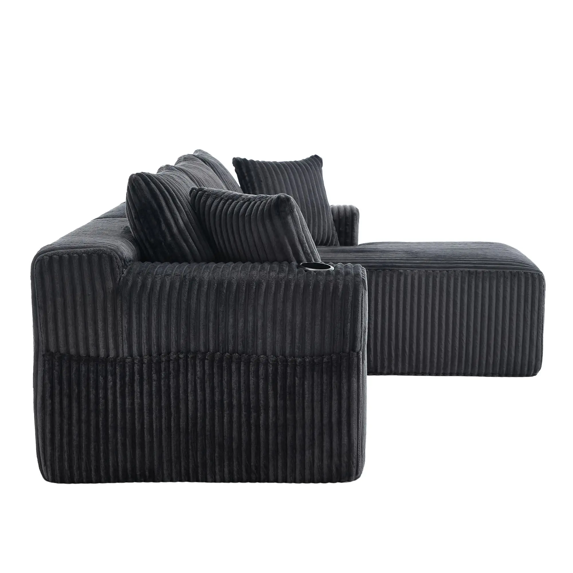Corner Corduroy Sofa 257 x 160 x 80cm - Grey - 14