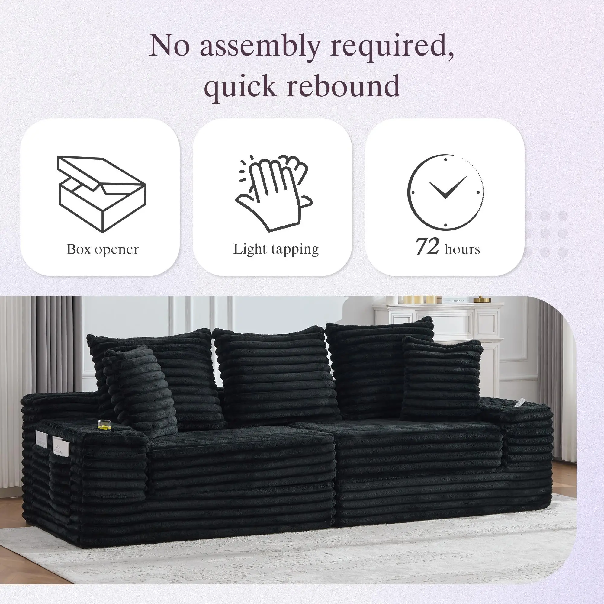 Corduroy Sofa Bed 273 x 98 x 87cm - Black - 8