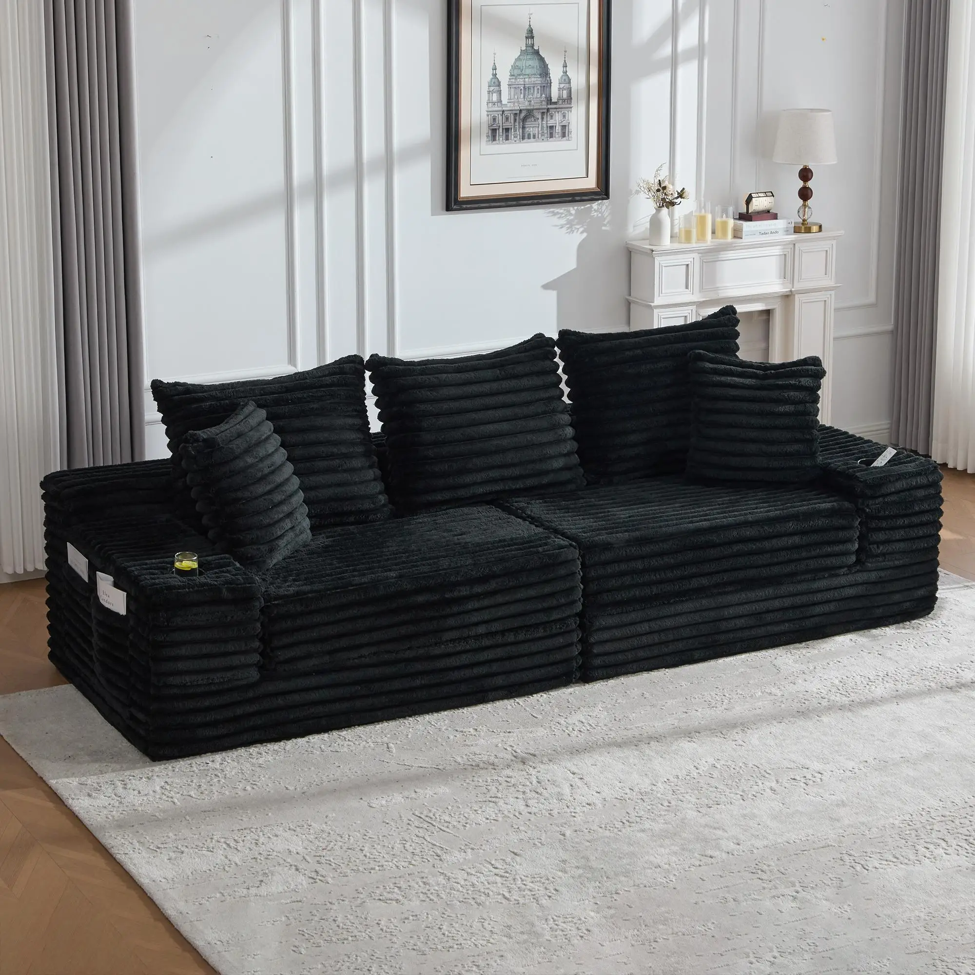 Corduroy Sofa Bed 273 x 98 x 87cm - Black - 9