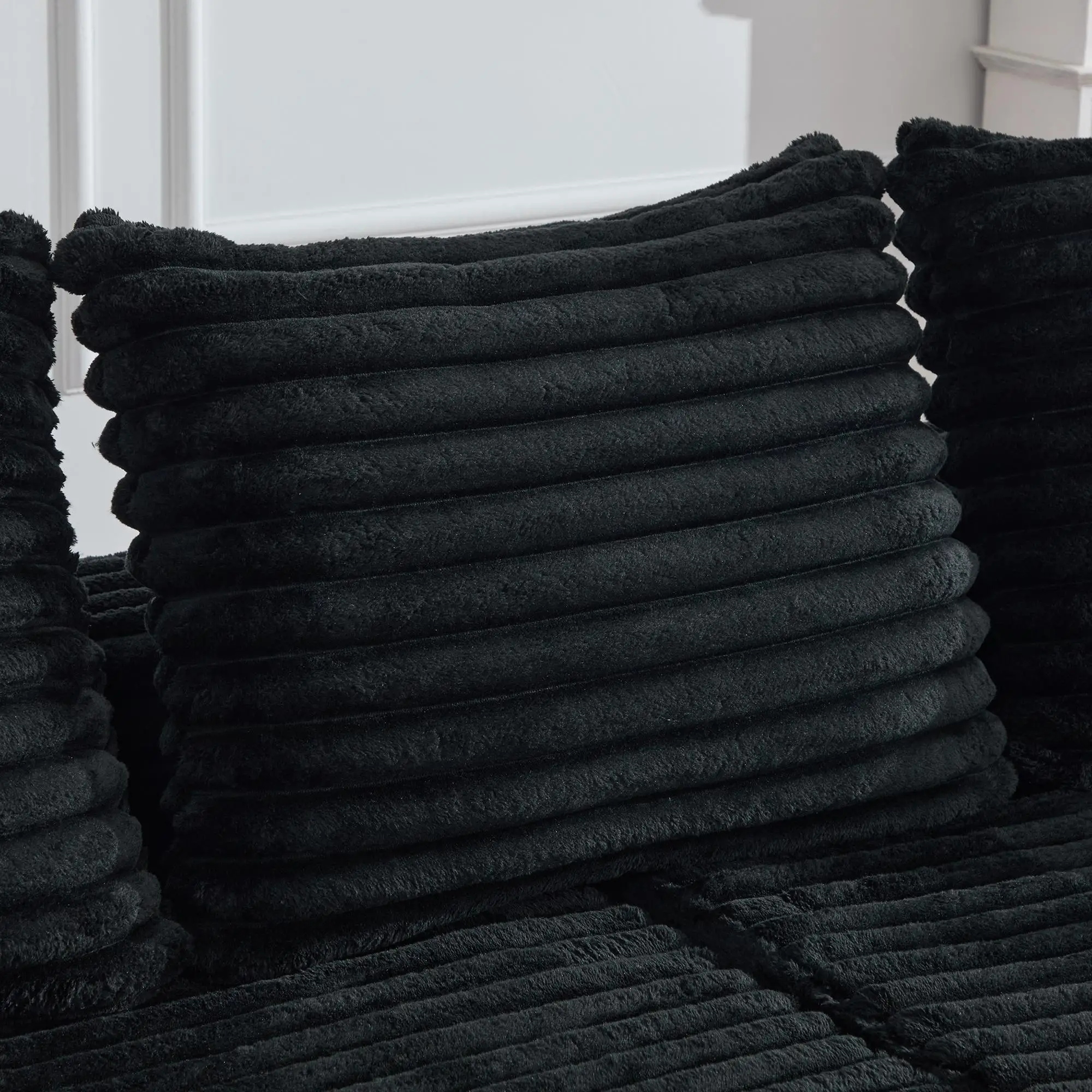 Corduroy Sofa Bed 273 x 98 x 87cm - Black - 10