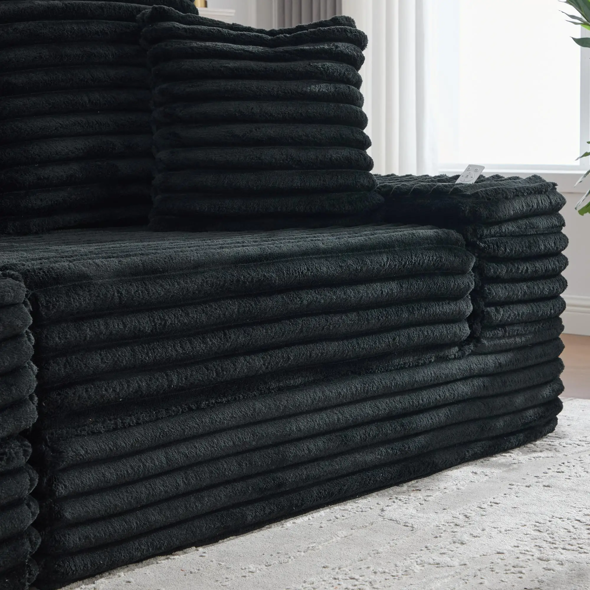 Corduroy Sofa Bed 273 x 98 x 87cm - Black - 11