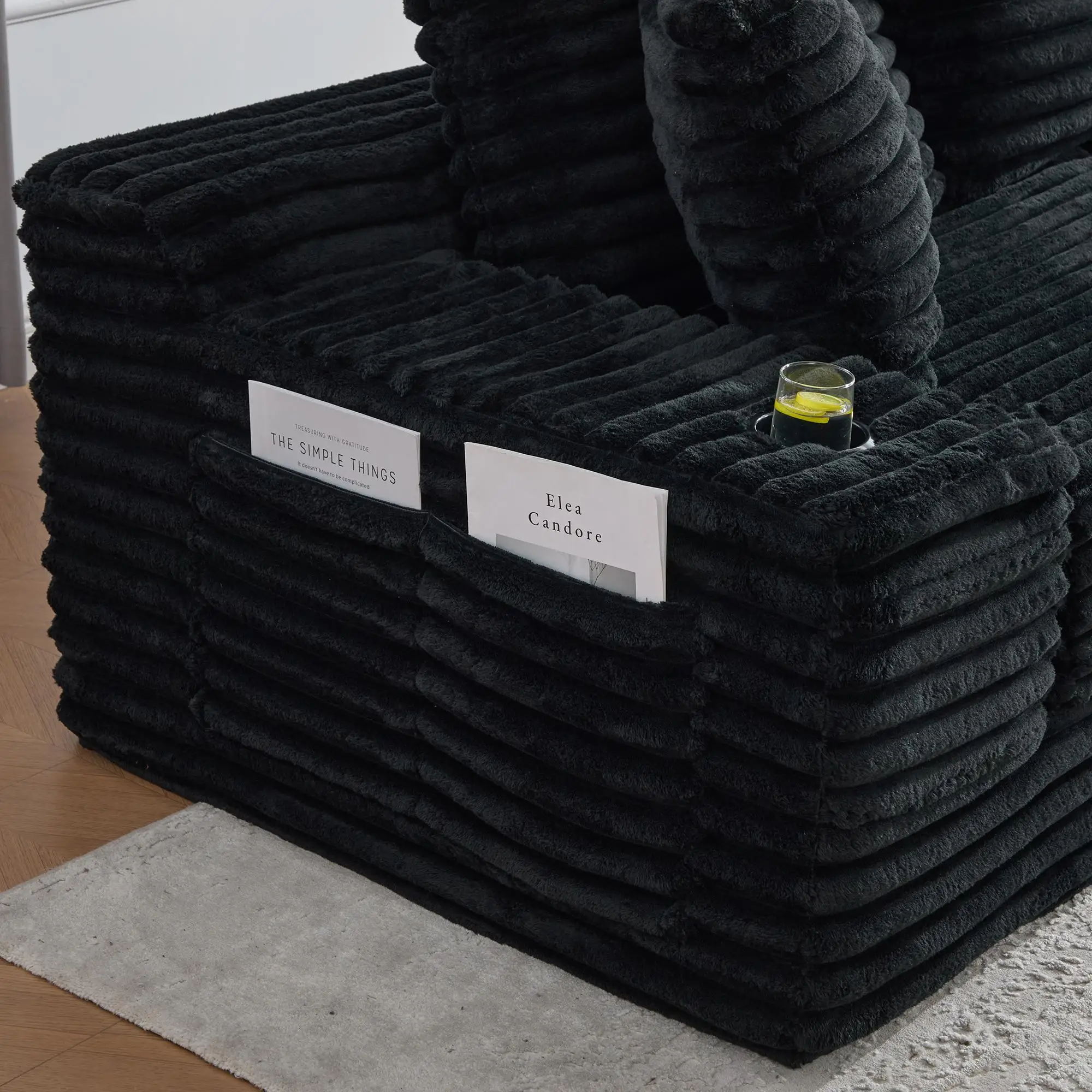 Corduroy Sofa Bed 273 x 98 x 87cm - Black - 12