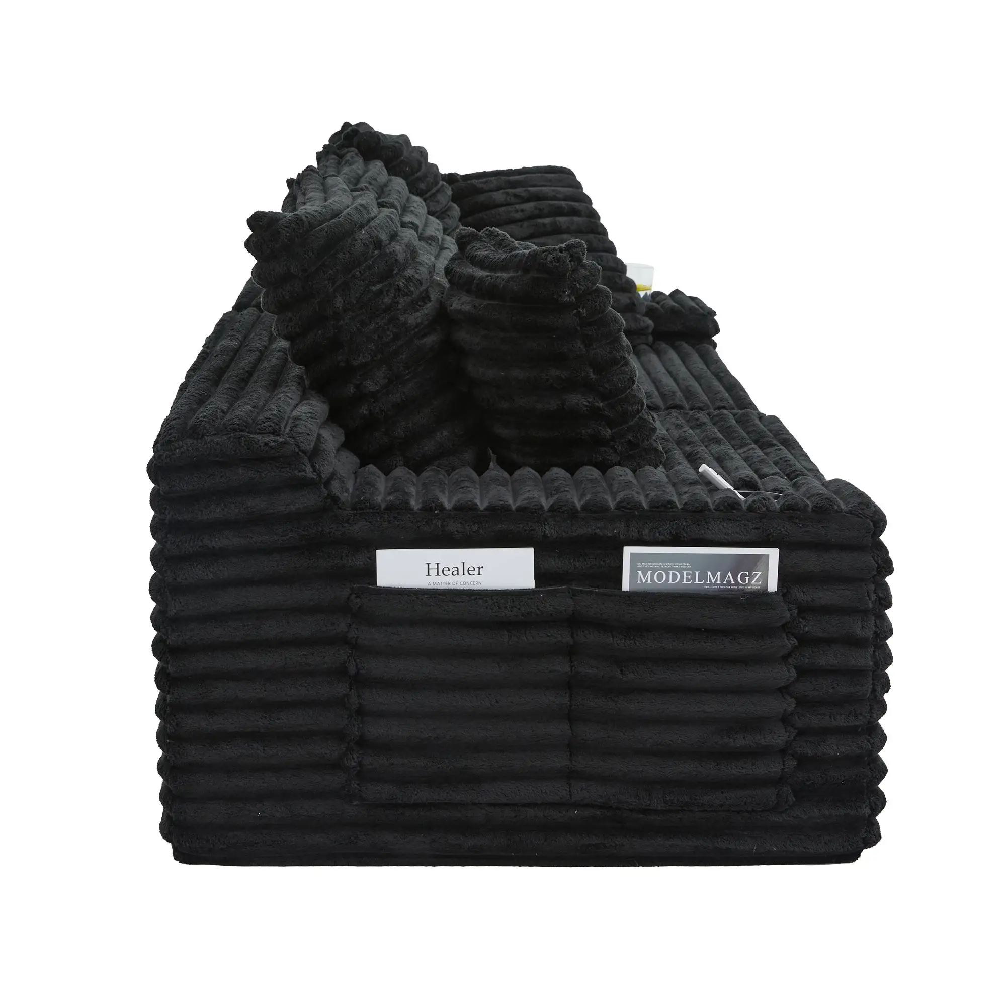 Corduroy Sofa Bed 273 x 98 x 87cm - Black - 13