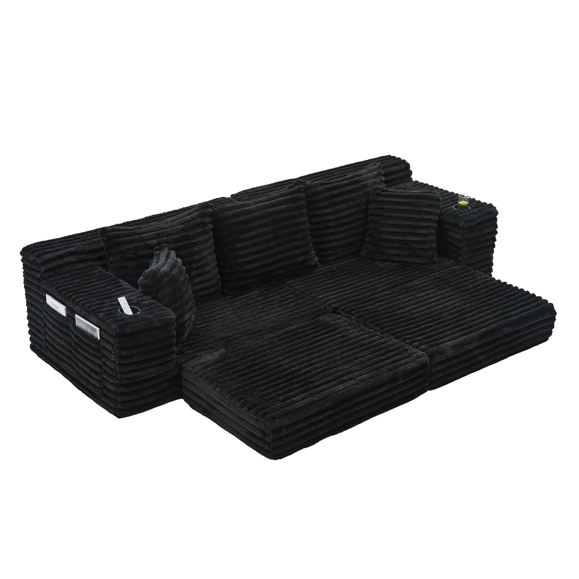 Corduroy Sofa Bed 273 x 98 x 87cm - Black - 14