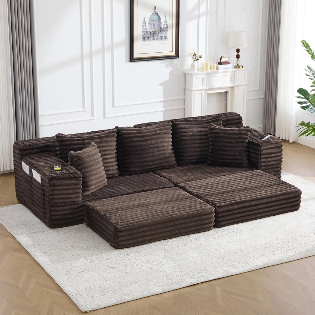 Corduroy Sofa Bed 273 x 98 x 87cm - Coffee - 1