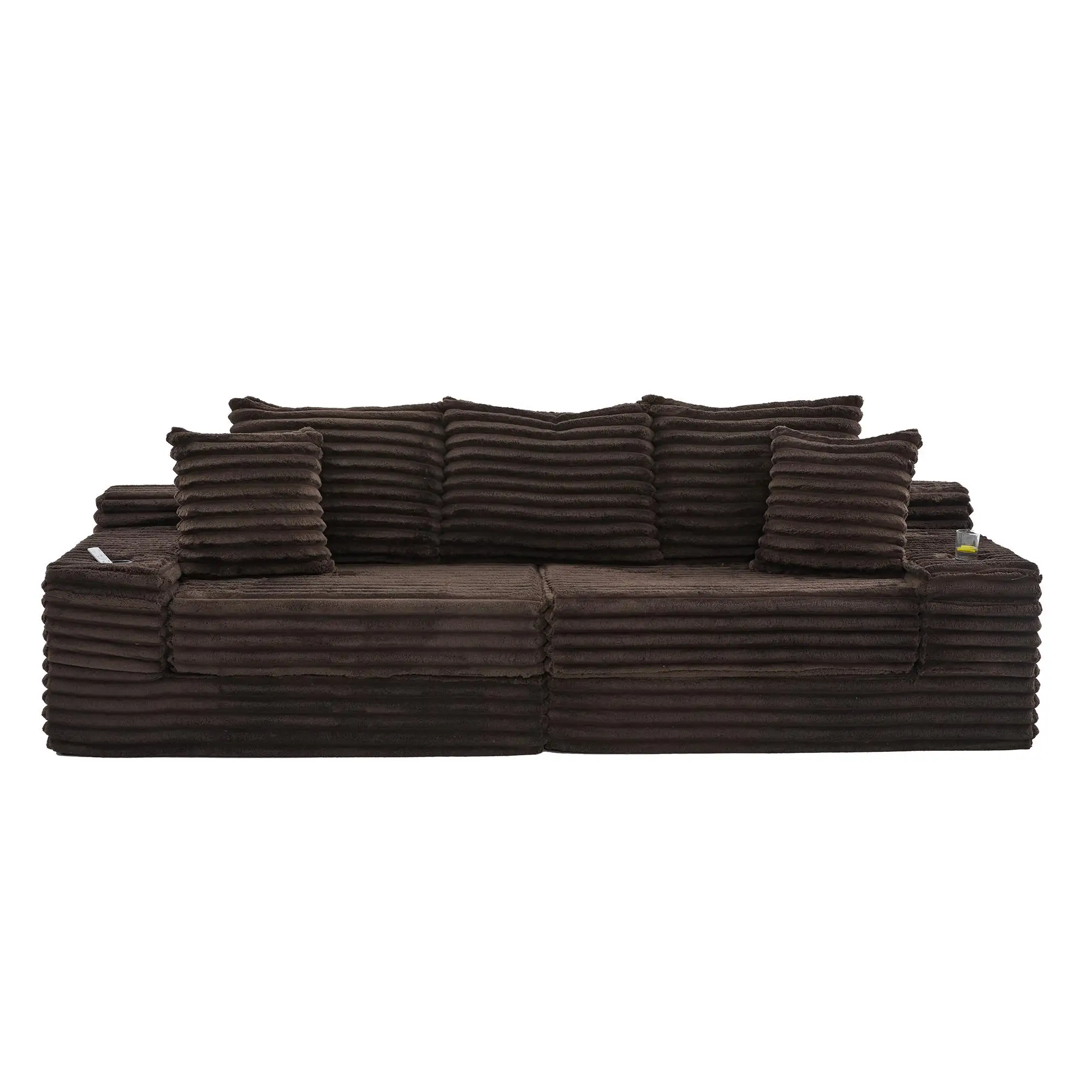 Corduroy Sofa Bed 273 x 98 x 87cm - Coffee - 2