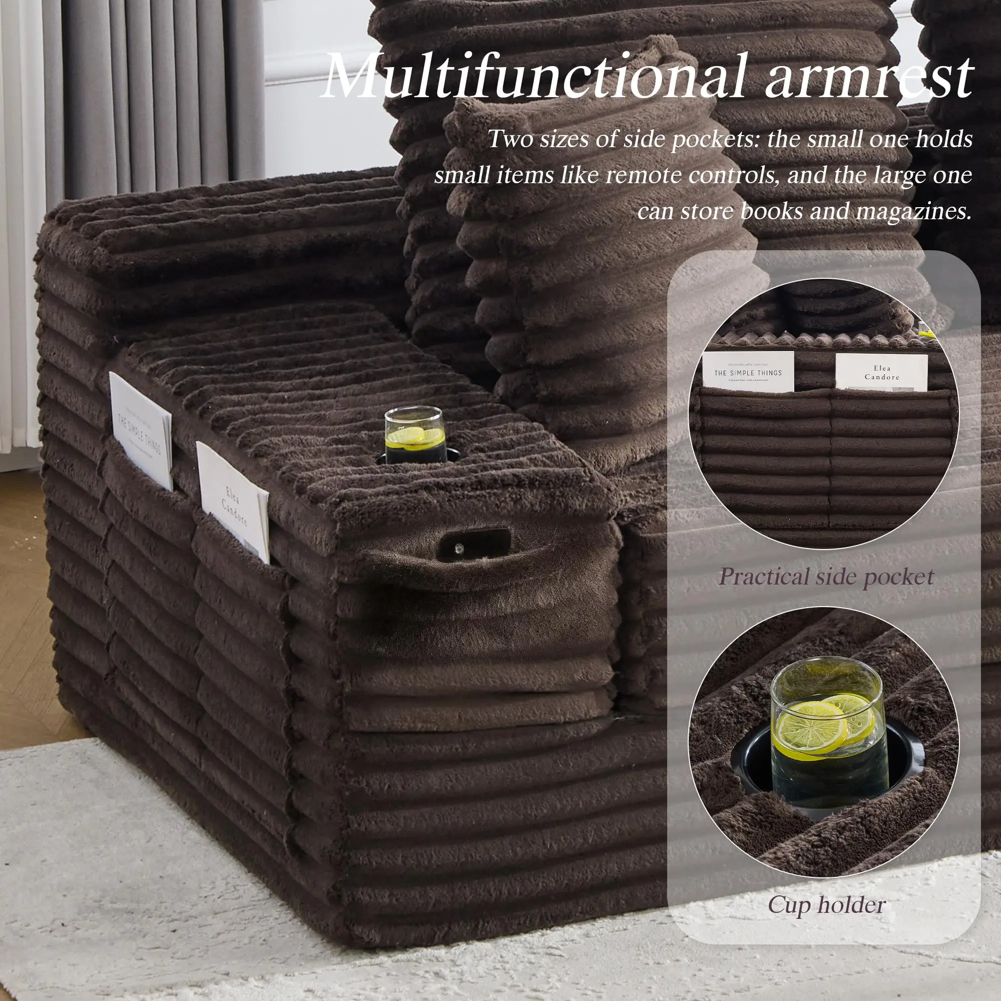 Corduroy Sofa Bed 273 x 98 x 87cm - Coffee - 6