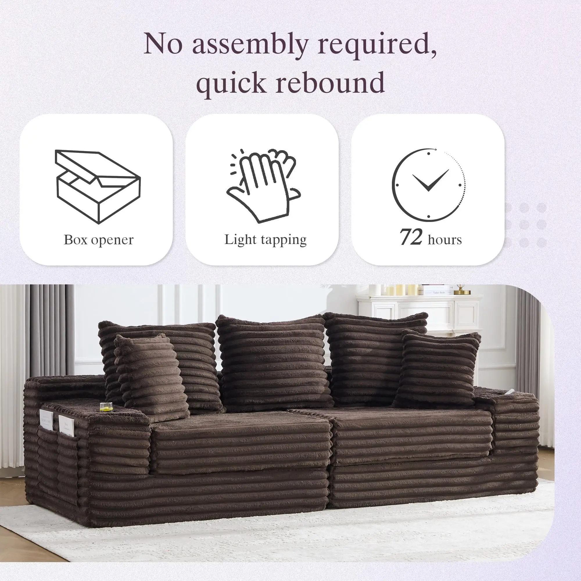Corduroy Sofa Bed 273 x 98 x 87cm - Coffee - 8