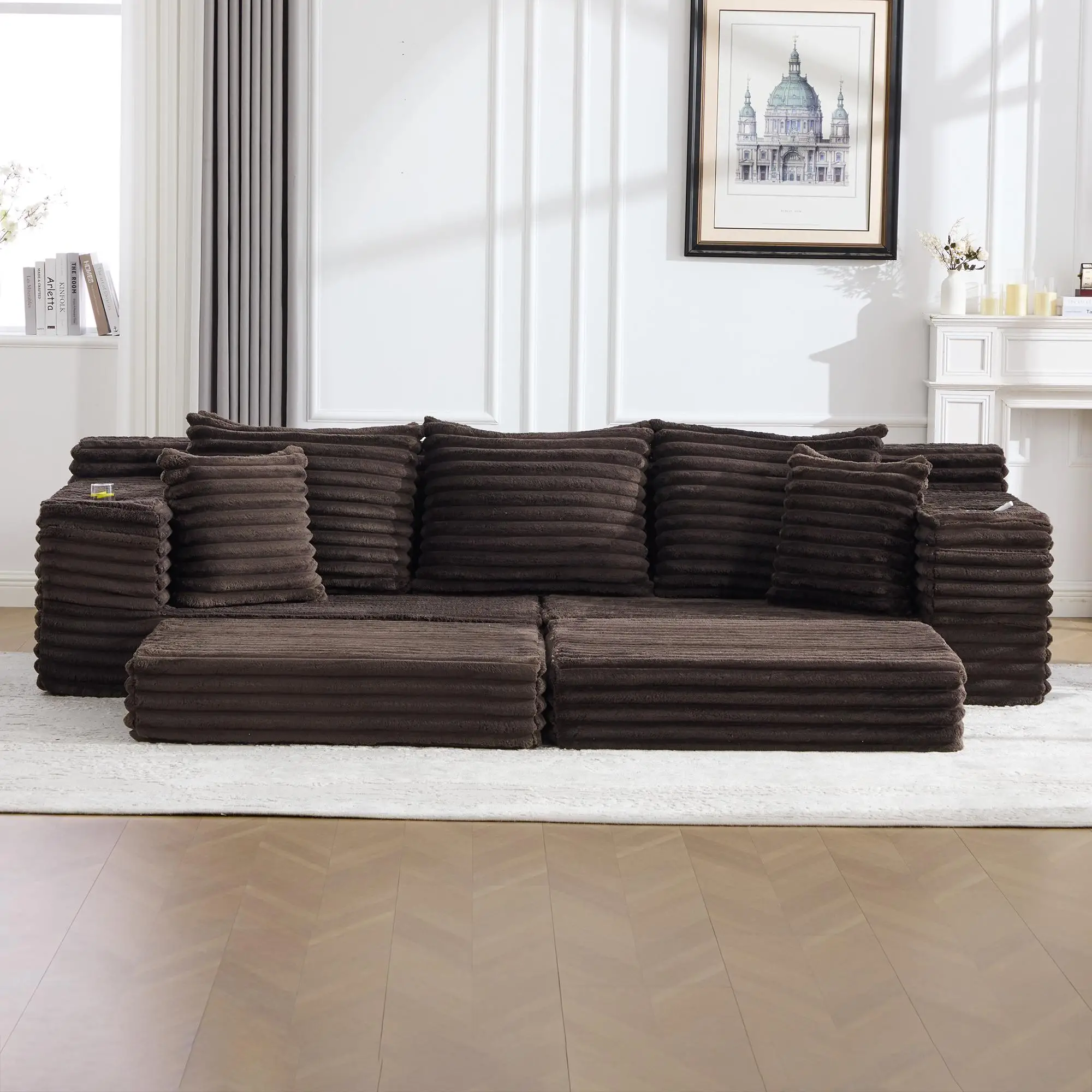 Corduroy Sofa Bed 273 x 98 x 87cm - Coffee - 9