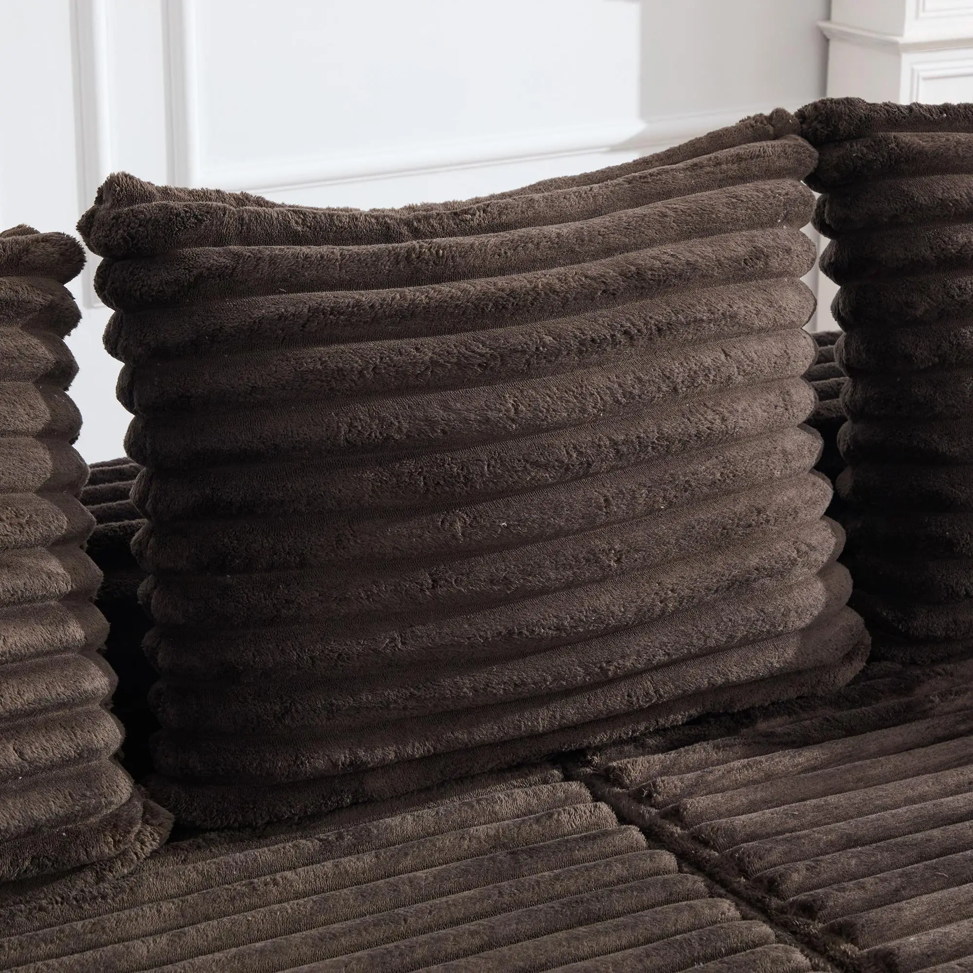 Corduroy Sofa Bed 273 x 98 x 87cm - Coffee - 10