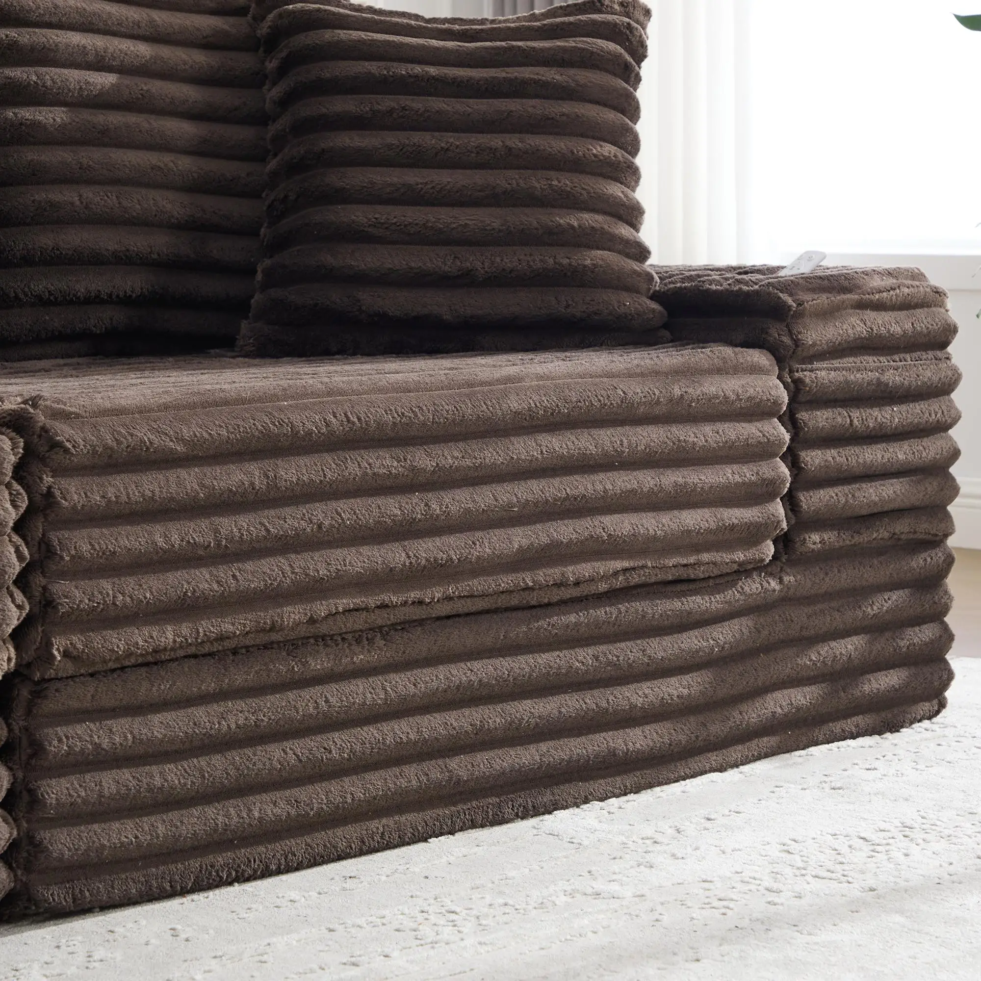 Corduroy Sofa Bed 273 x 98 x 87cm - Coffee - 11