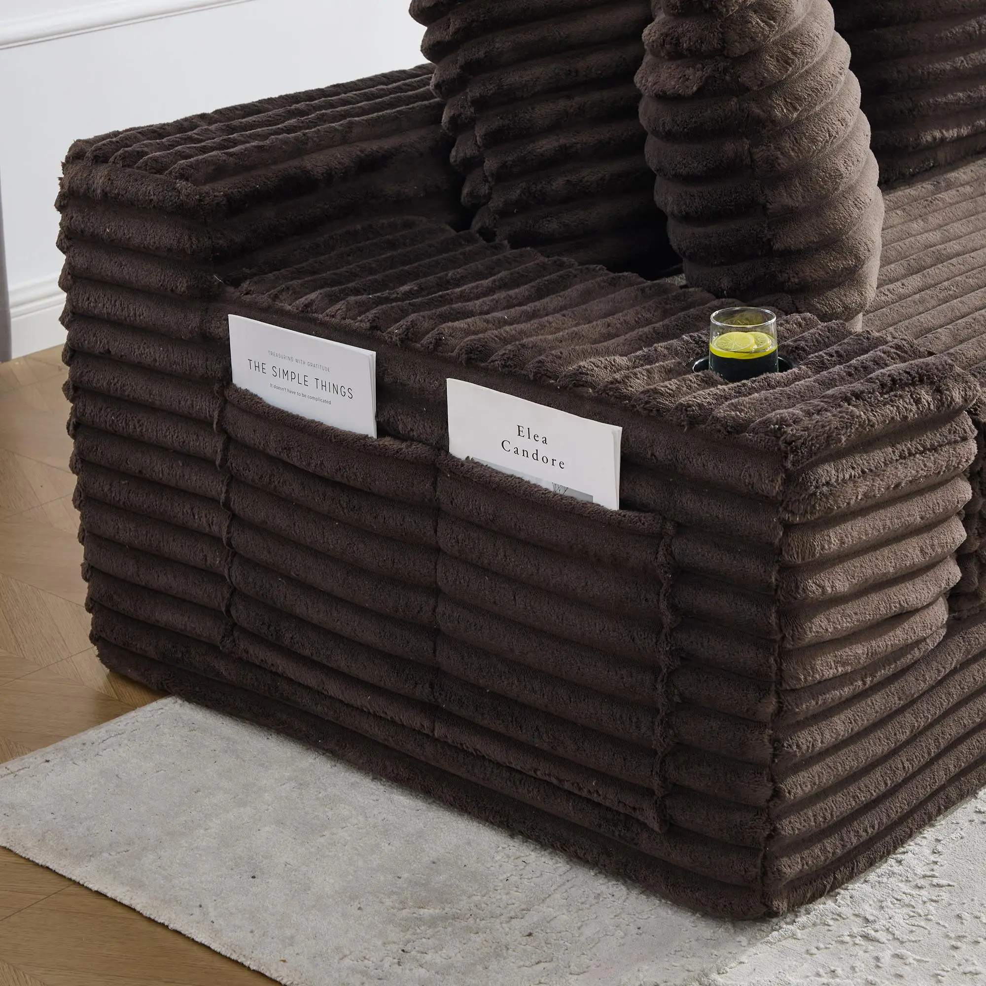 Corduroy Sofa Bed 273 x 98 x 87cm - Coffee - 12