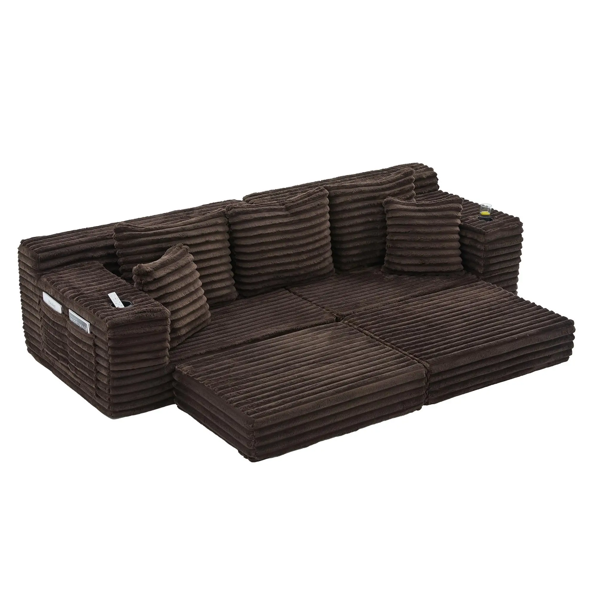 Corduroy Sofa Bed 273 x 98 x 87cm - Coffee - 14