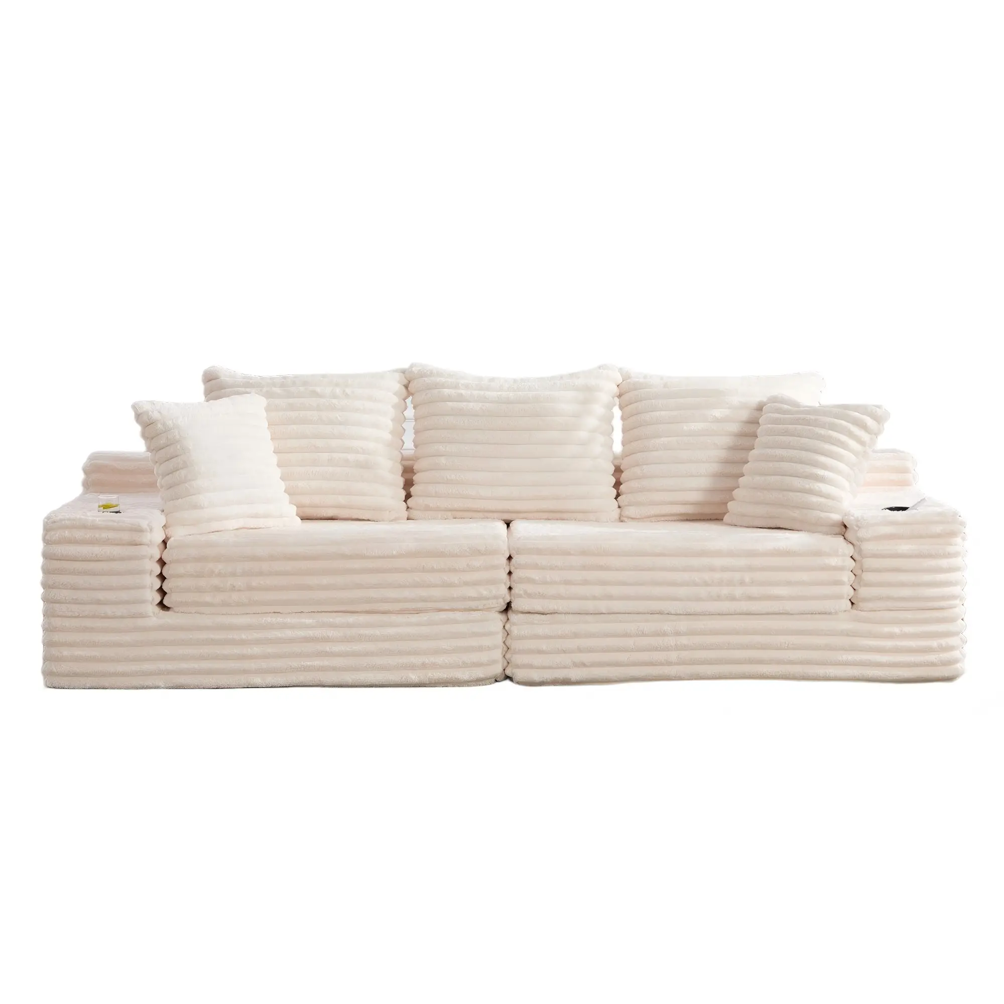 Corduroy Sofa Bed 273 x 98 x 87cm - Beige - 2