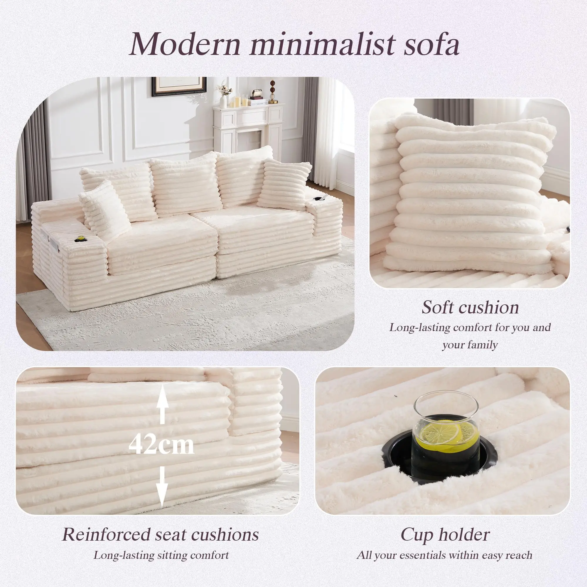 Corduroy Sofa Bed 273 x 98 x 87cm - Beige - 7