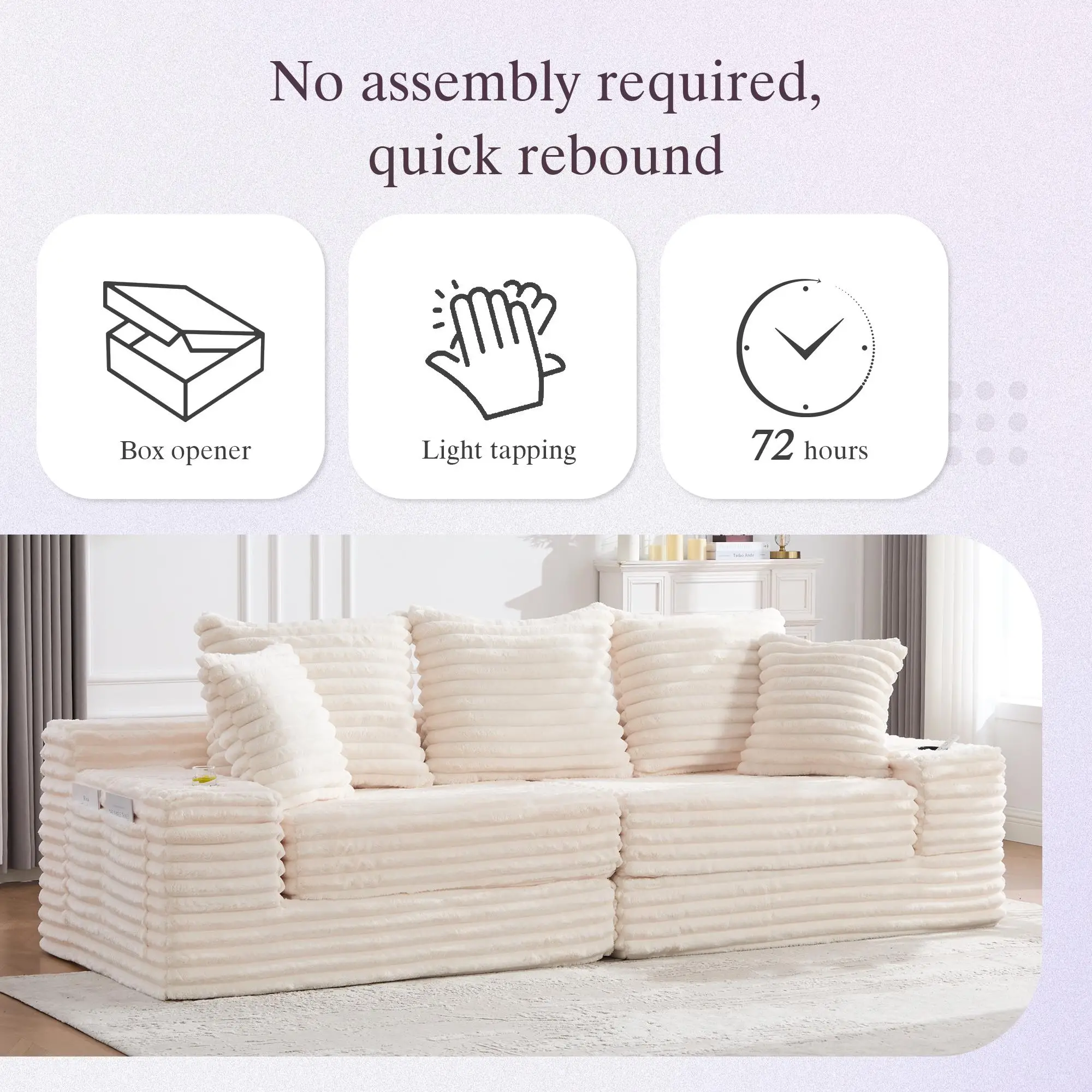 Corduroy Sofa Bed 273 x 98 x 87cm - Beige - 8