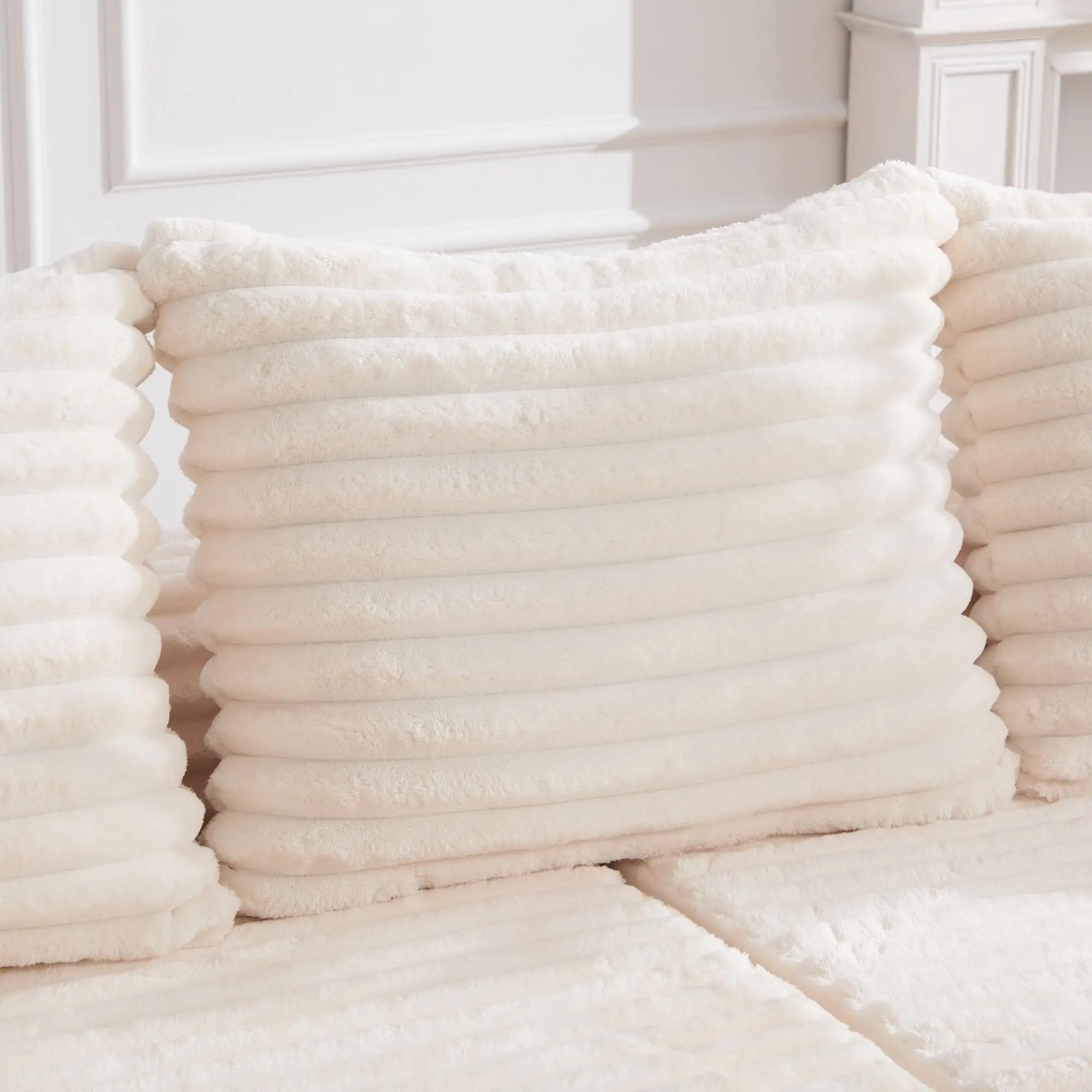 Corduroy Sofa Bed 273 x 98 x 87cm - Beige - 10