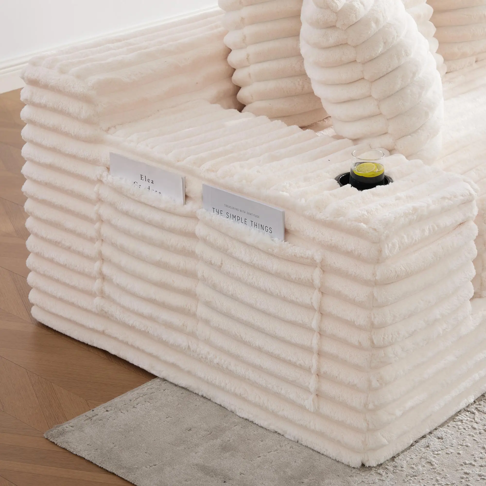 Corduroy Sofa Bed 273 x 98 x 87cm - Beige - 11