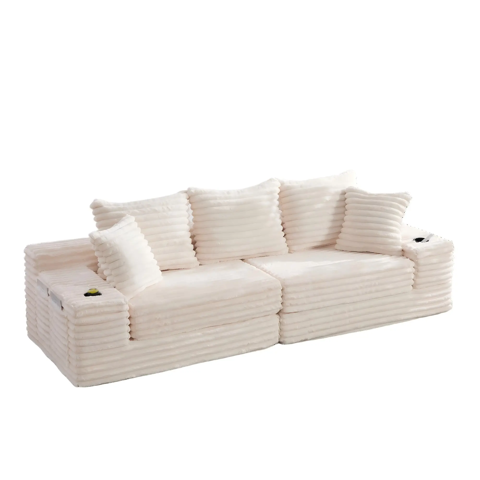 Corduroy Sofa Bed 273 x 98 x 87cm - Beige - 14