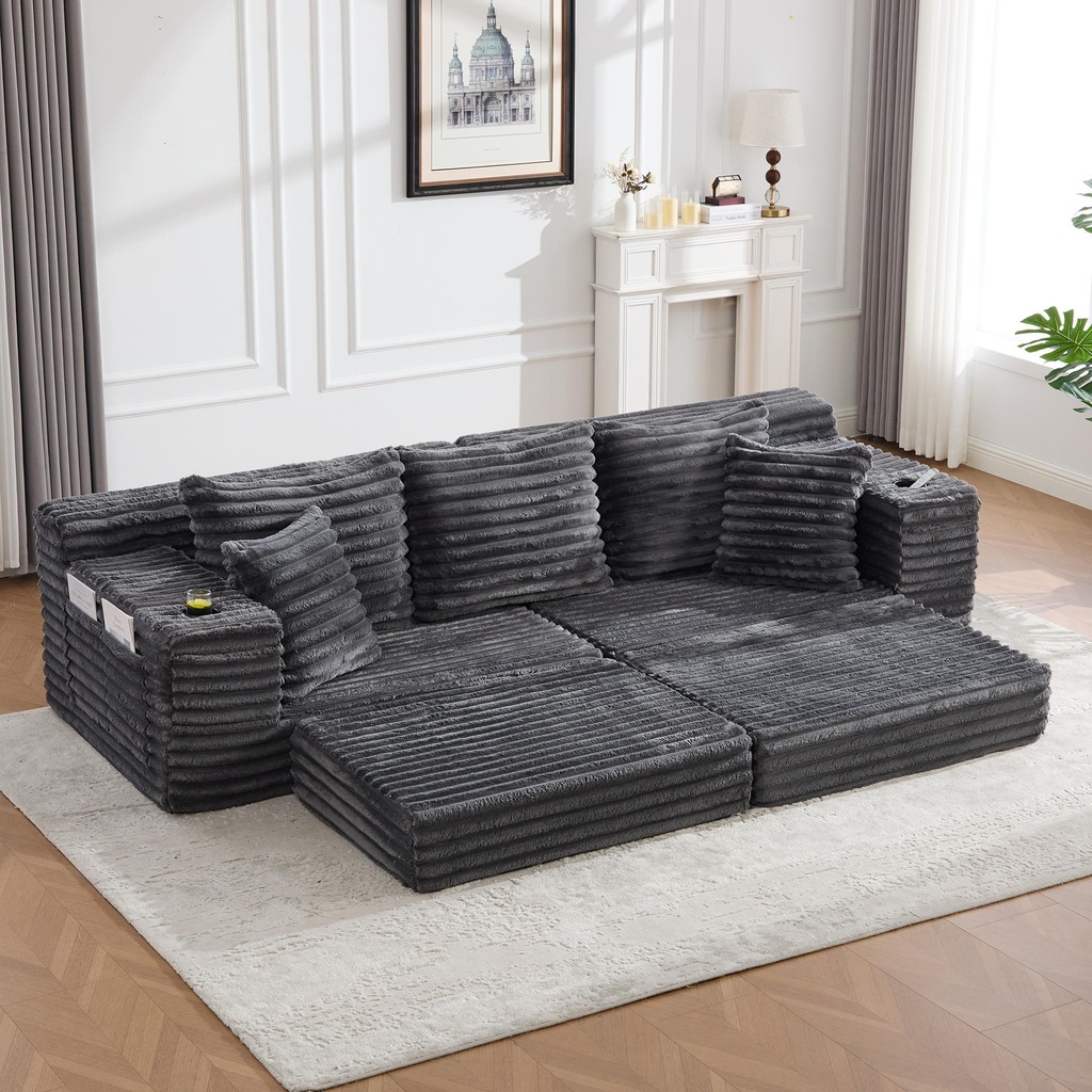Corduroy Sofa Bed 273 x 98 x 87cm - Dark Grey - 1