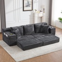 Corduroy Sofa Bed 273 x 98 x 87cm - Dark Grey - 1