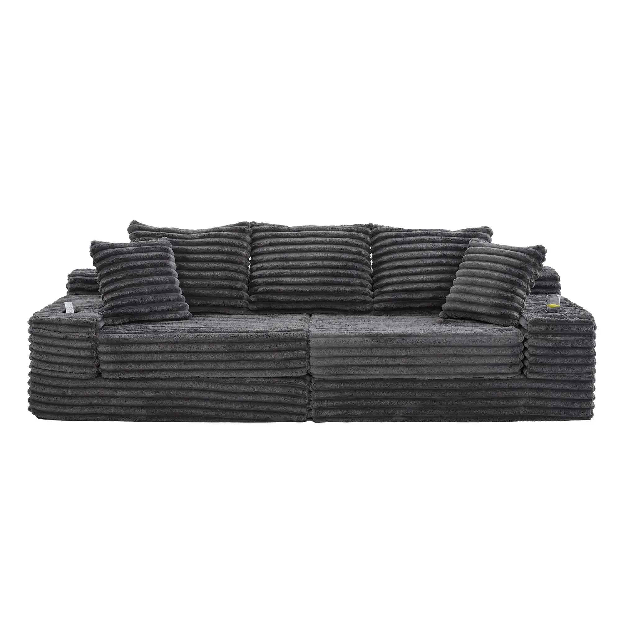 Corduroy Sofa Bed 273 x 98 x 87cm - Dark Grey - 2