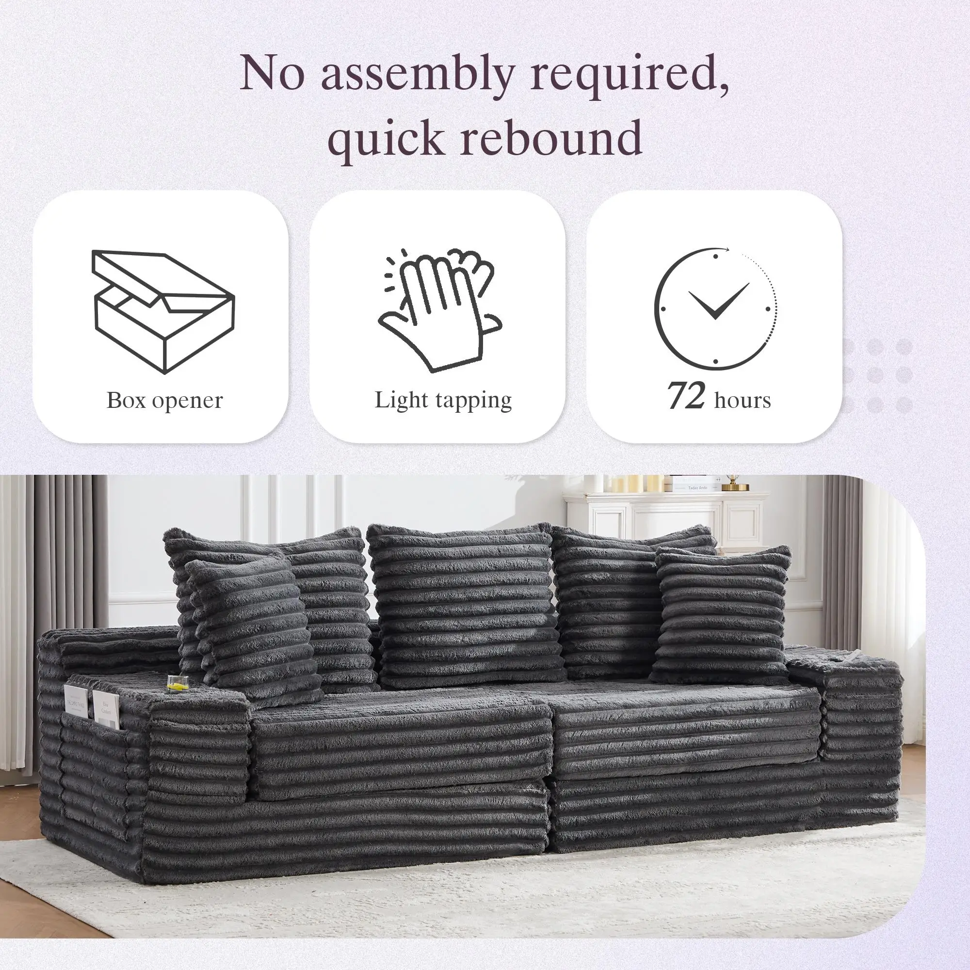 Corduroy Sofa Bed 273 x 98 x 87cm - Dark Grey - 8