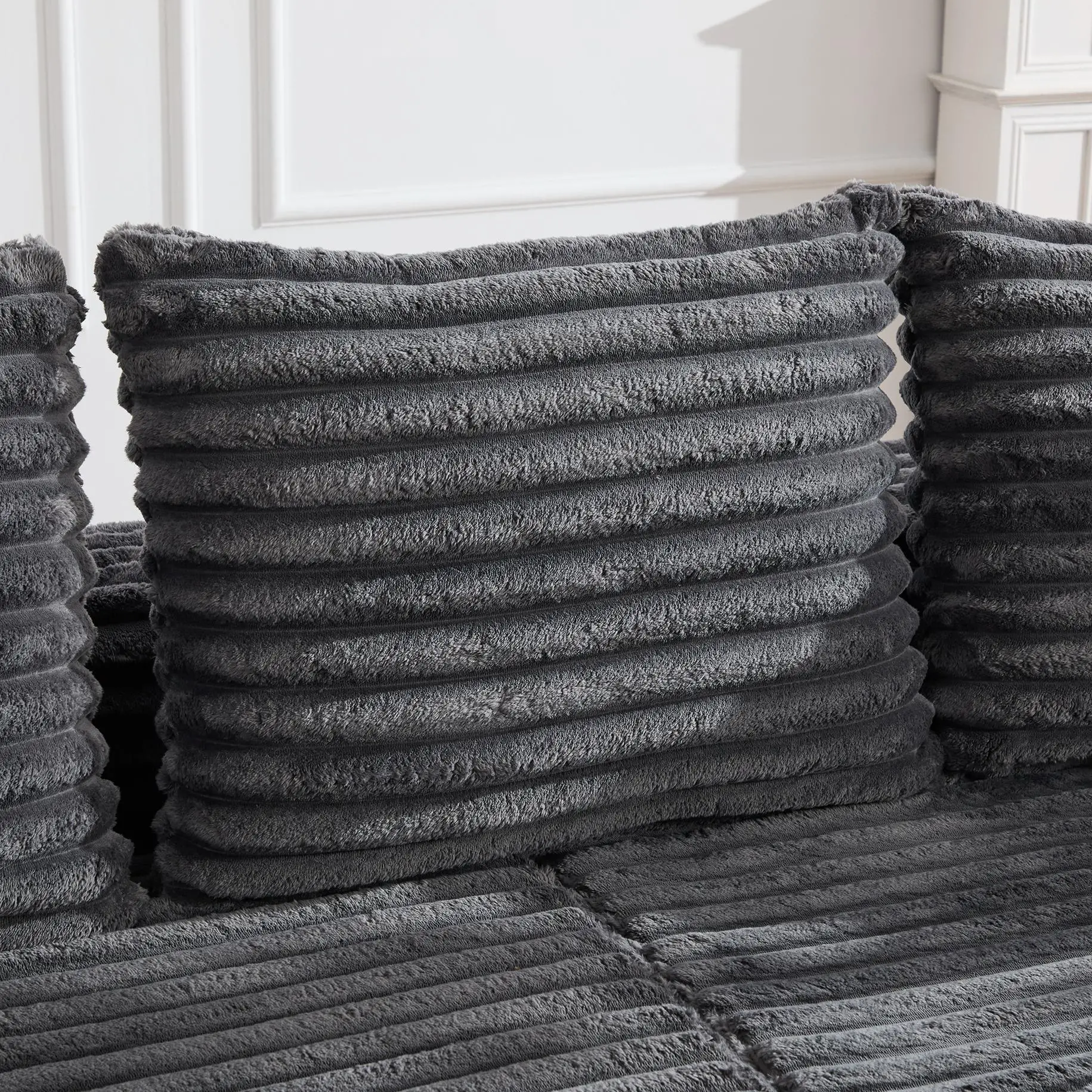 Corduroy Sofa Bed 273 x 98 x 87cm - Dark Grey - 10
