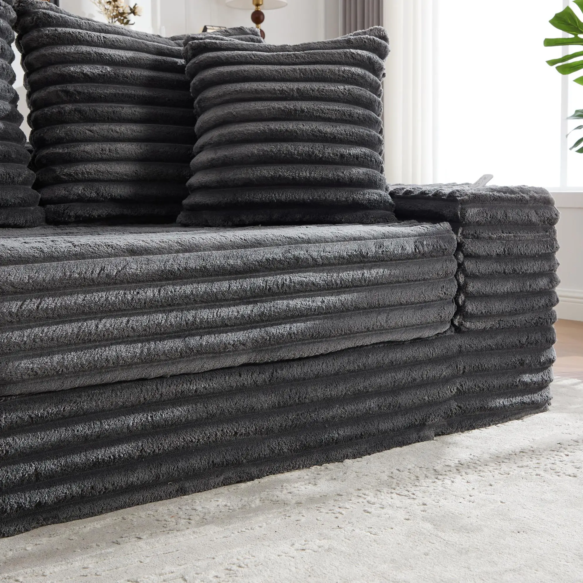 Corduroy Sofa Bed 273 x 98 x 87cm - Dark Grey - 11