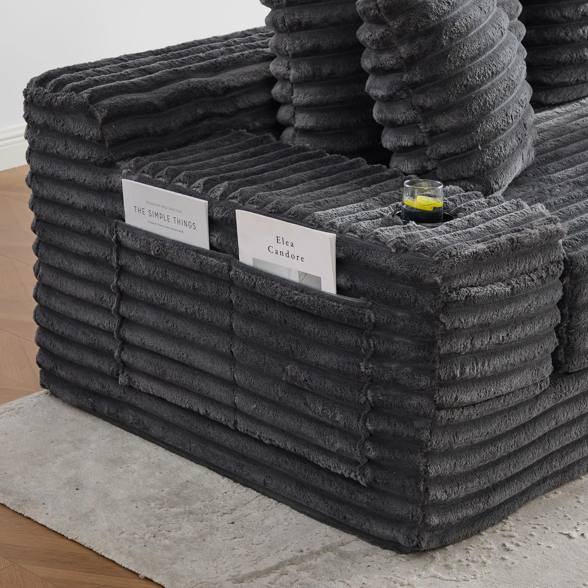 Corduroy Sofa Bed 273 x 98 x 87cm - Dark Grey - 12