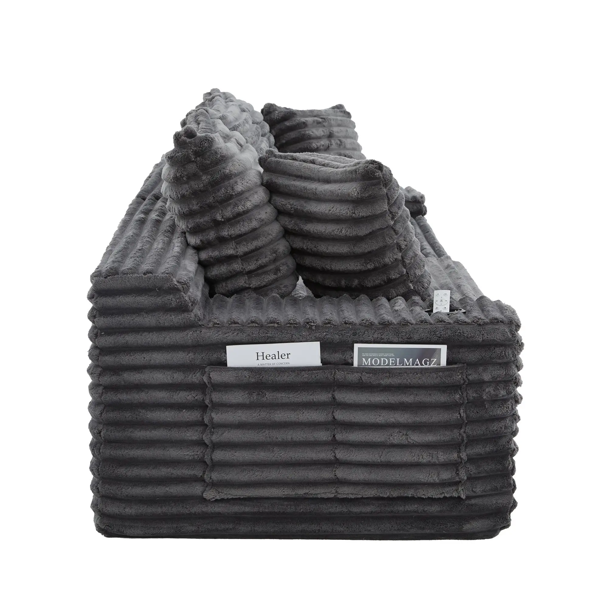 Corduroy Sofa Bed 273 x 98 x 87cm - Dark Grey - 13