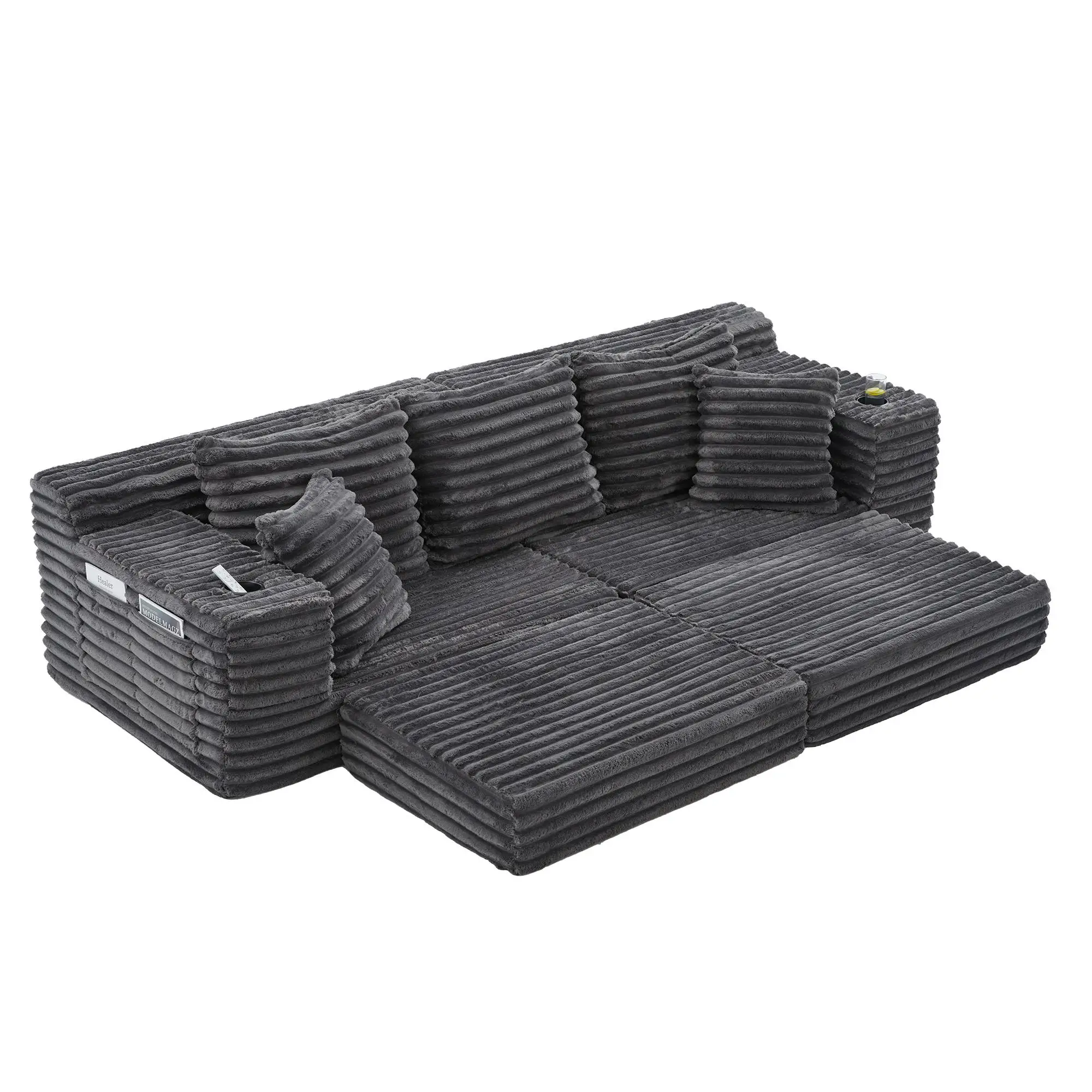Corduroy Sofa Bed 273 x 98 x 87cm - Dark Grey - 14