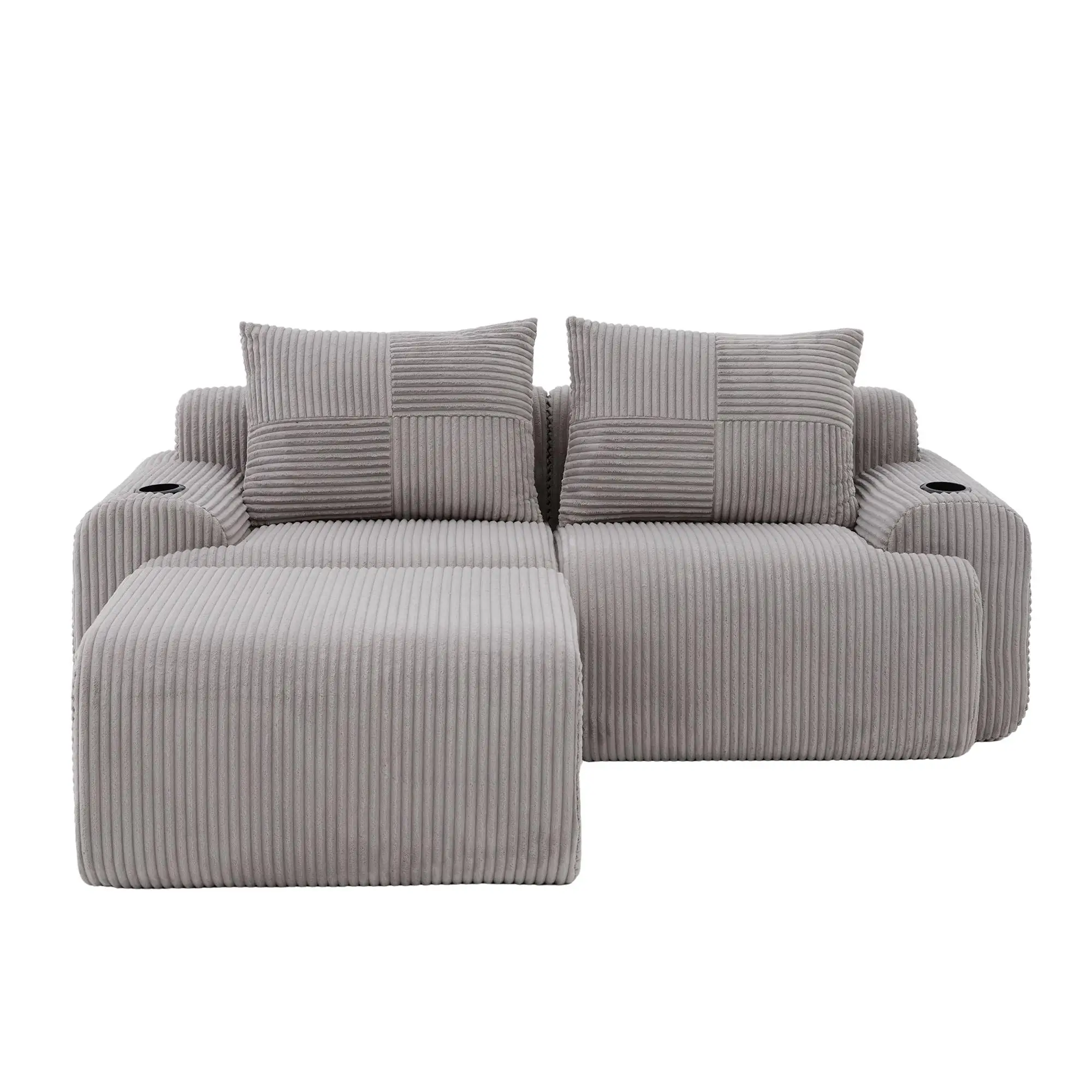 2 Seater Corduroy Sofa 200 x 174 x 80cm - Light Grey - 2
