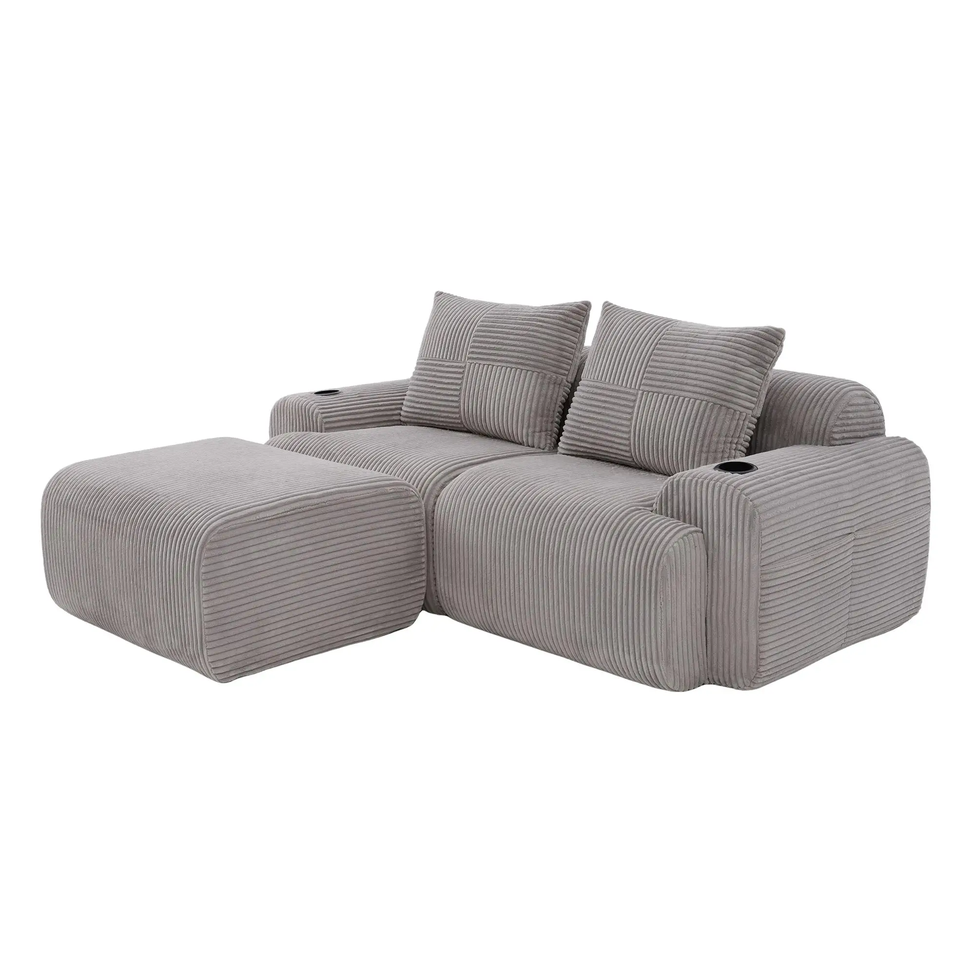 2 Seater Corduroy Sofa 200 x 174 x 80cm - Light Grey - 10