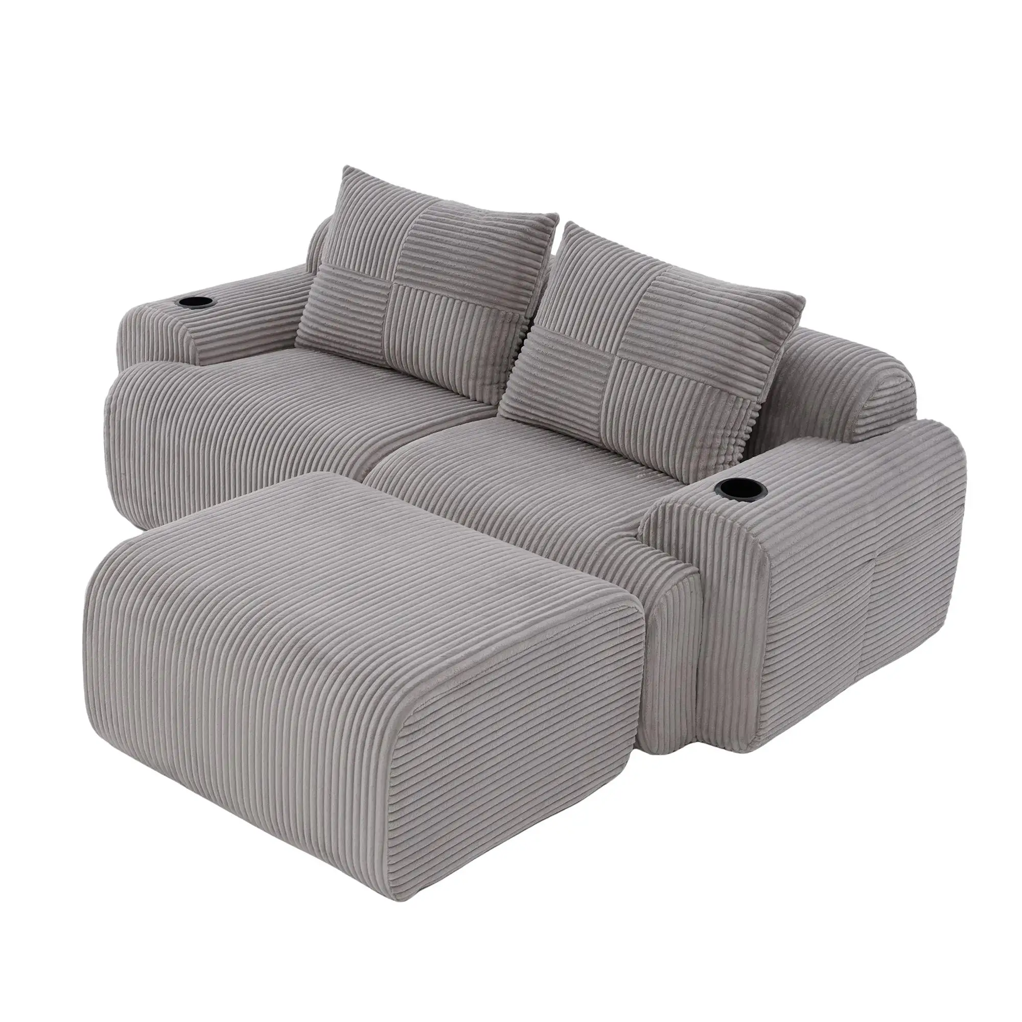 2 Seater Corduroy Sofa 200 x 174 x 80cm - Light Grey - 11