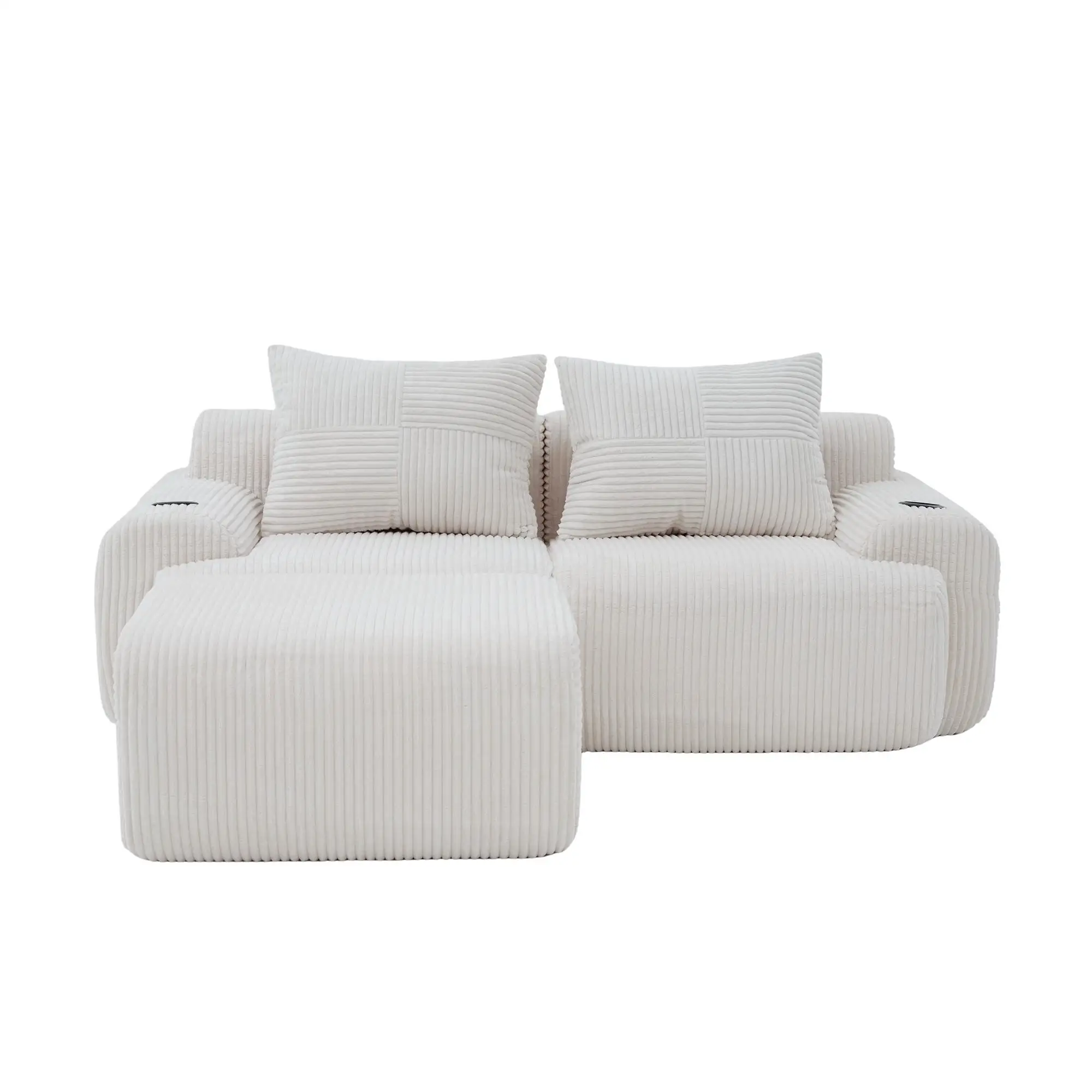 2 Seater Corduroy Sofa 200 x 174 x 80cm - Beige - 2