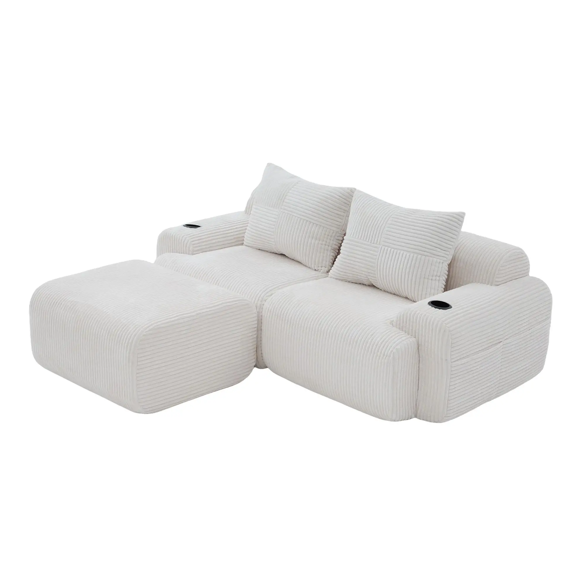 2 Seater Corduroy Sofa 200 x 174 x 80cm - Beige - 10