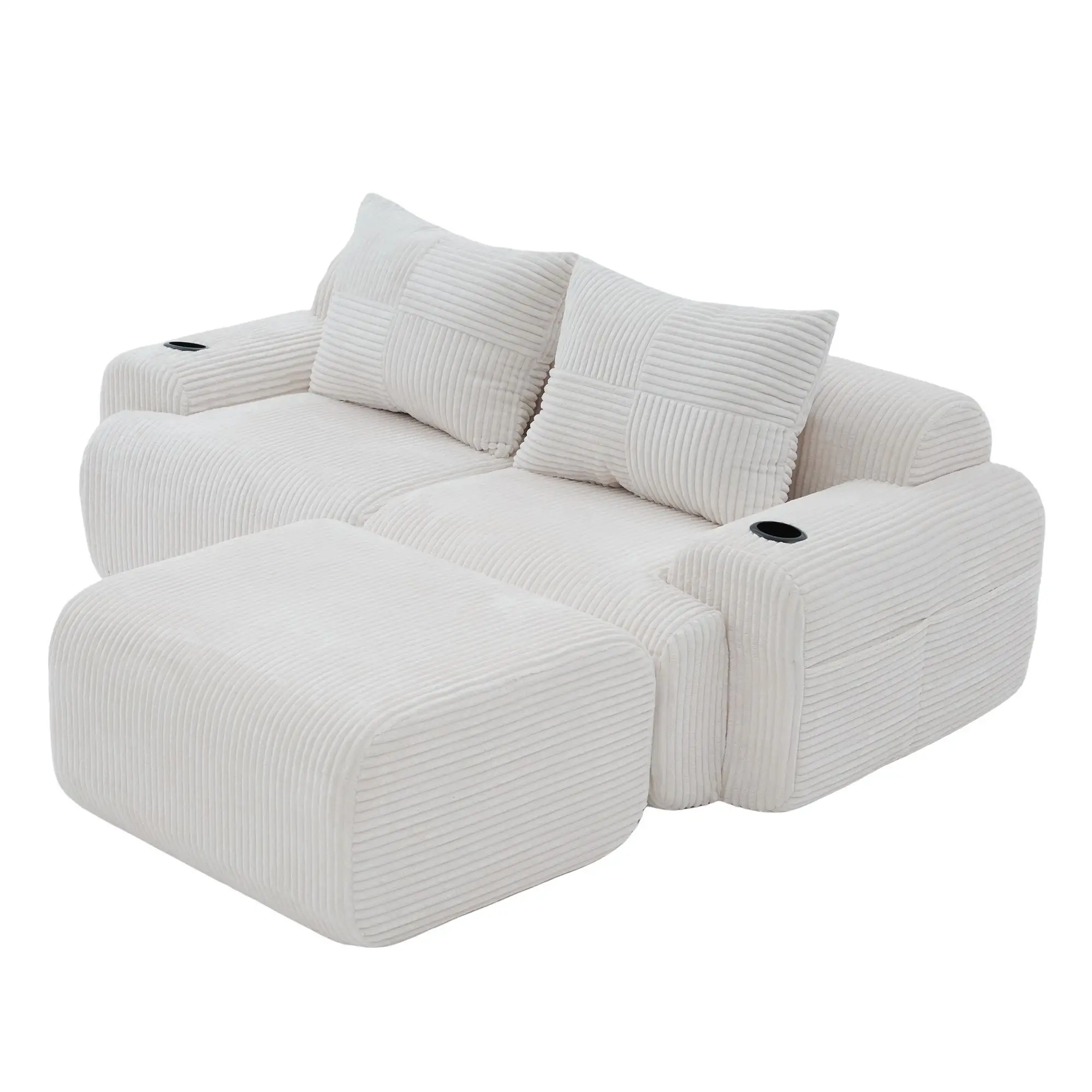 2 Seater Corduroy Sofa 200 x 174 x 80cm - Beige - 11