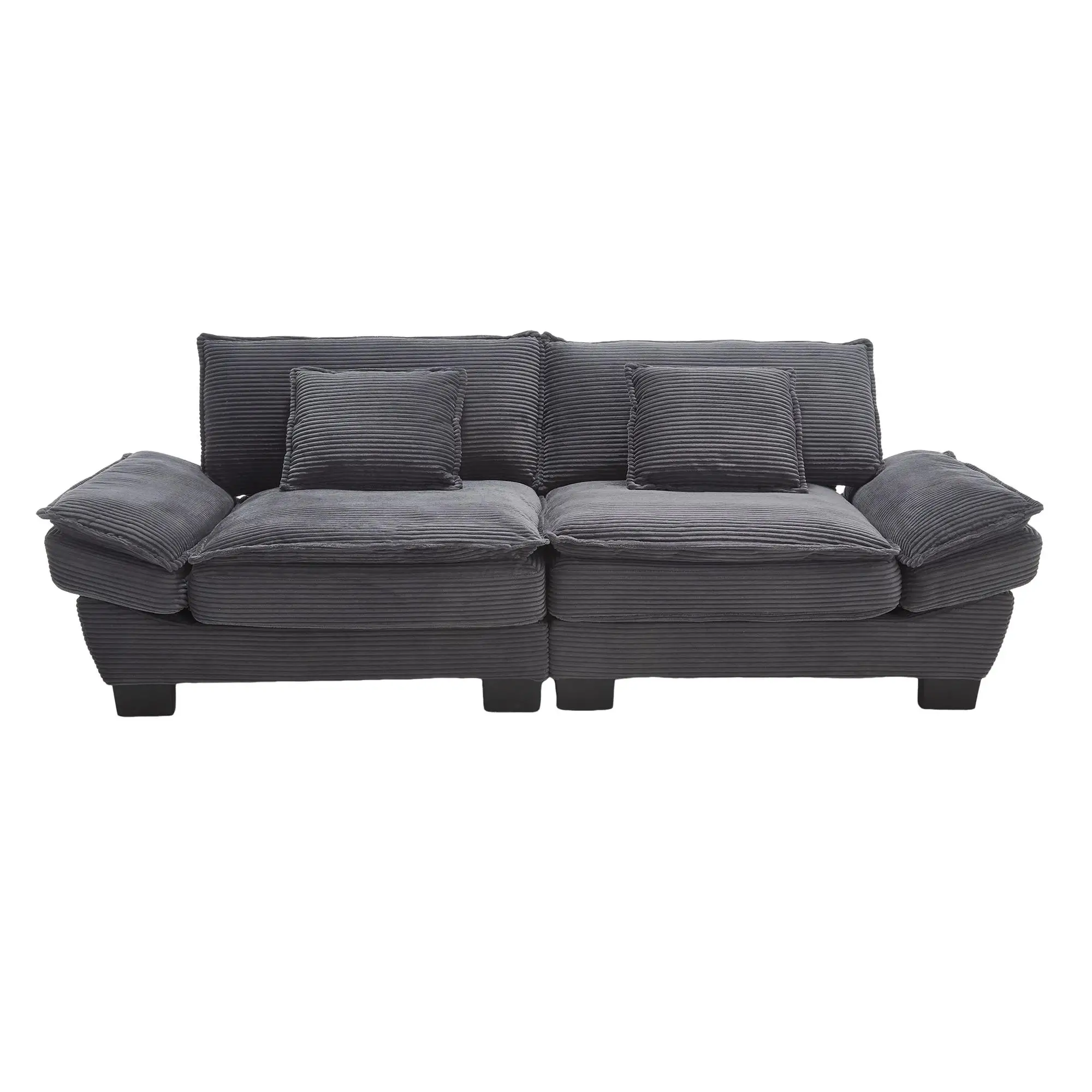 Corduroy Sofa 224 x 81 x 81cm - Dark Grey - 2