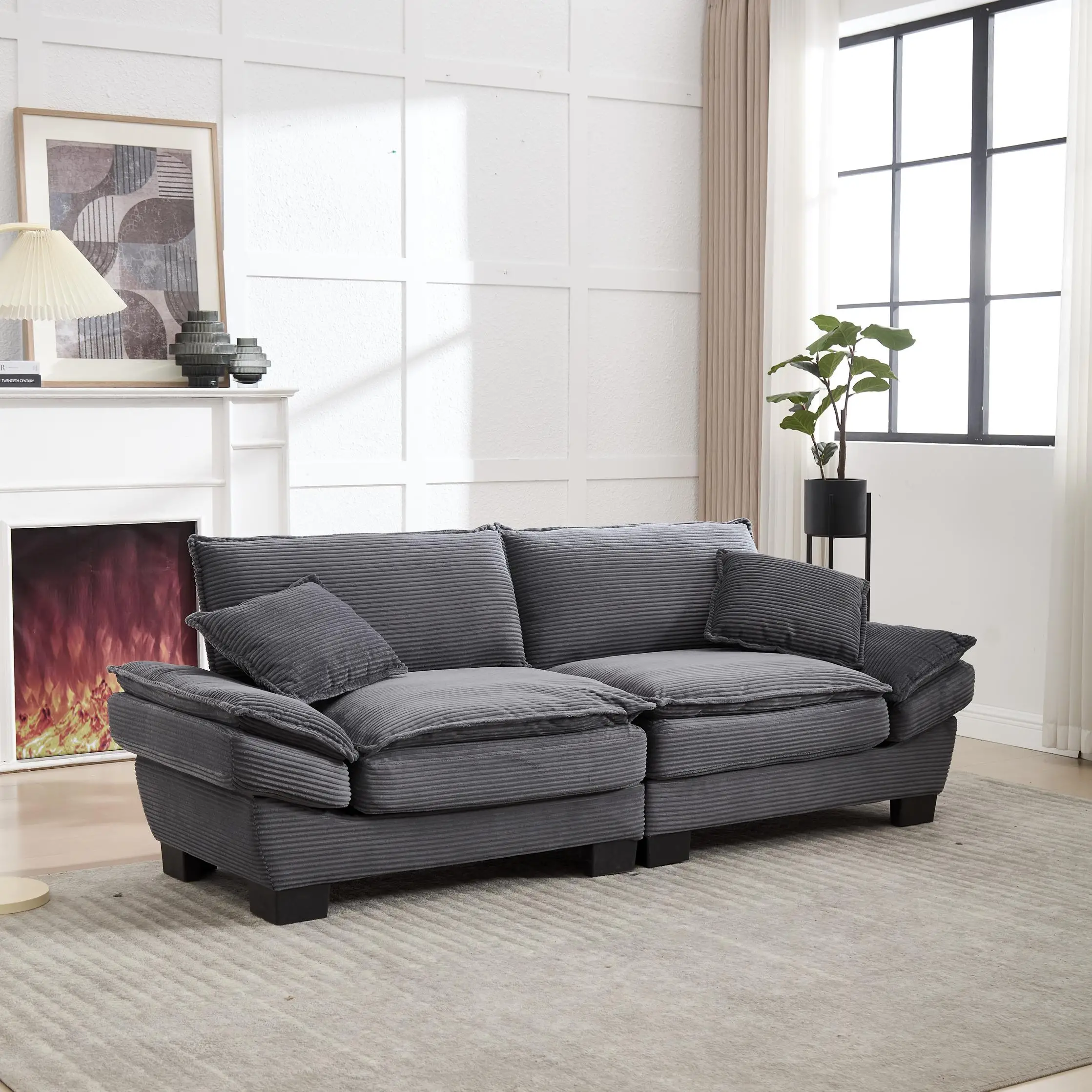 Corduroy Sofa 224 x 81 x 81cm - Dark Grey - 9
