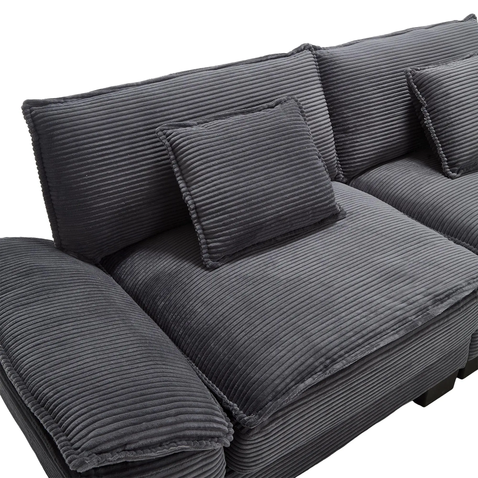 Corduroy Sofa 224 x 81 x 81cm - Dark Grey - 10