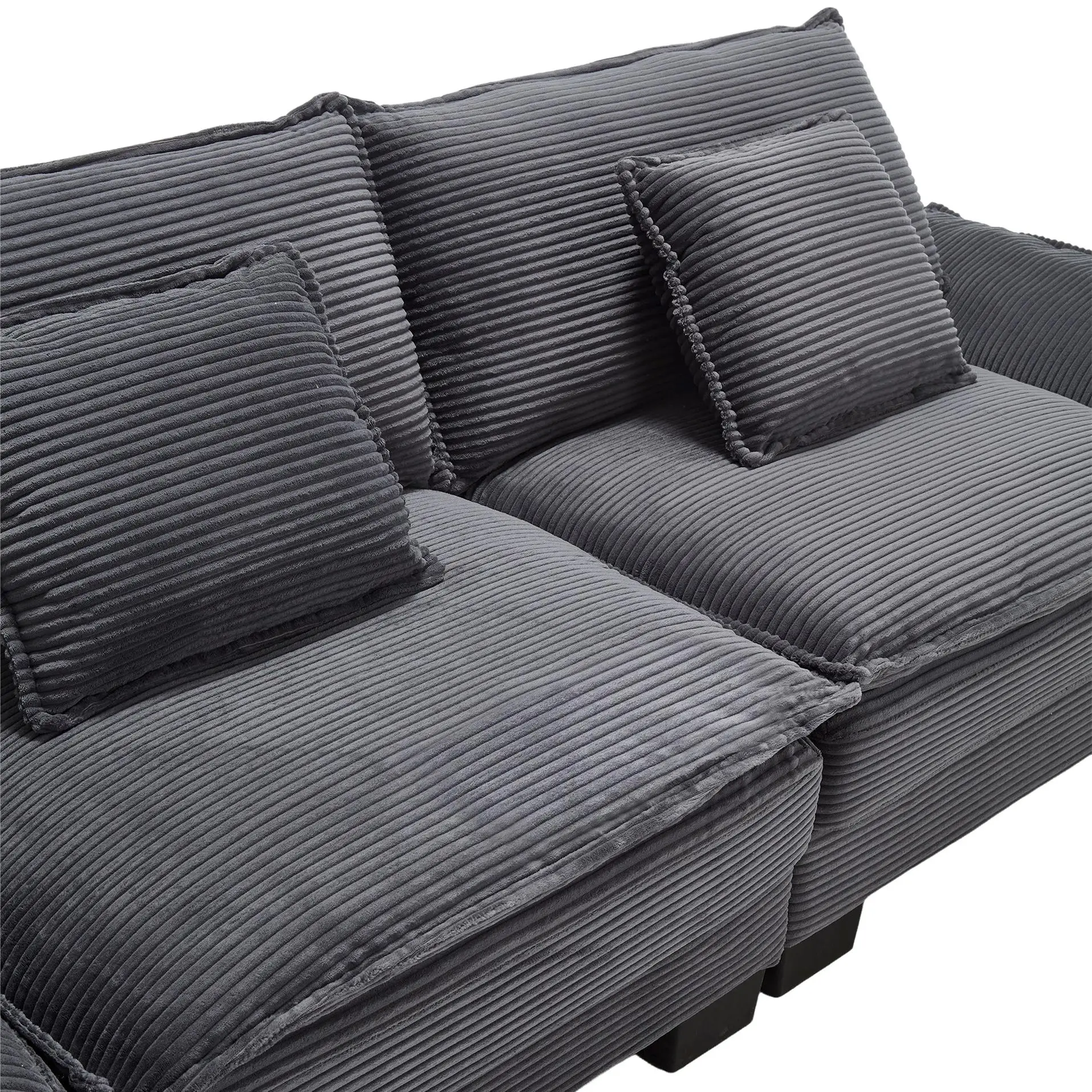 Corduroy Sofa 224 x 81 x 81cm - Dark Grey - 11