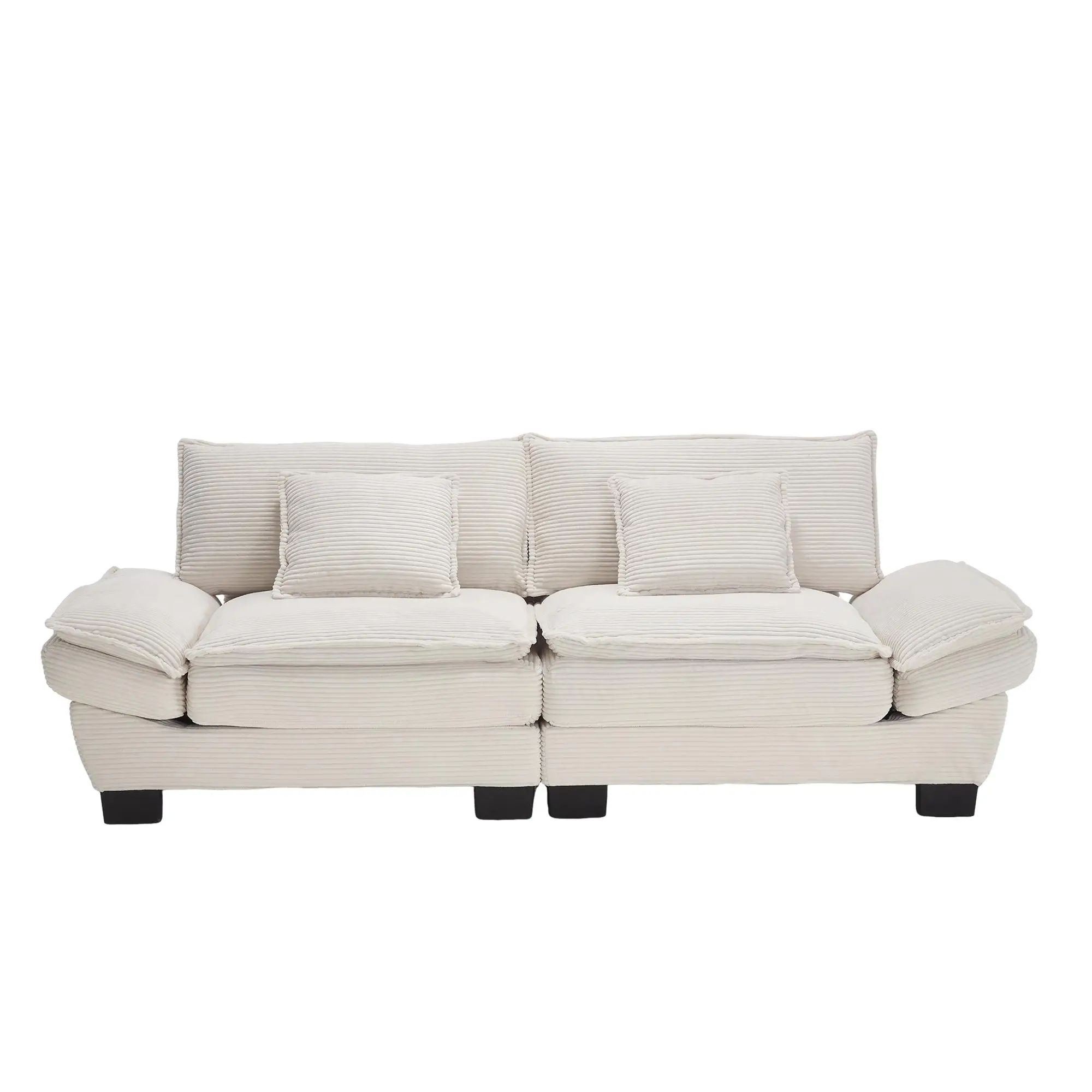 Corduroy Sofa 224 x 81 x 81cm - Beige - 2