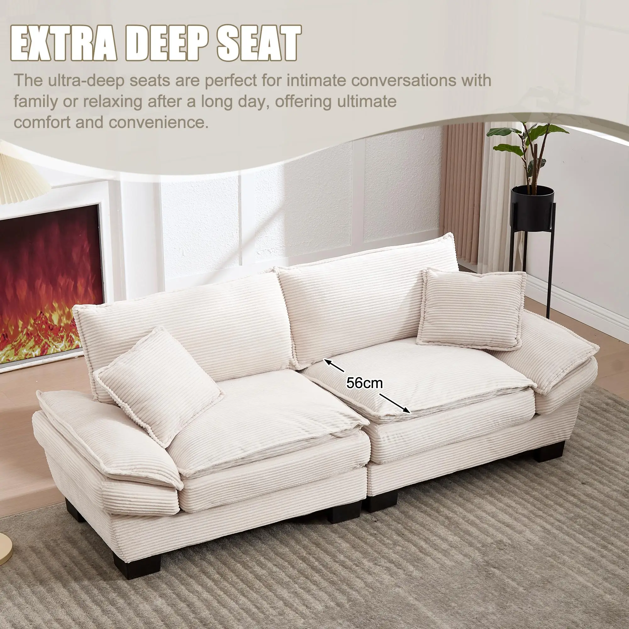 Corduroy Sofa 224 x 81 x 81cm - Beige - 5