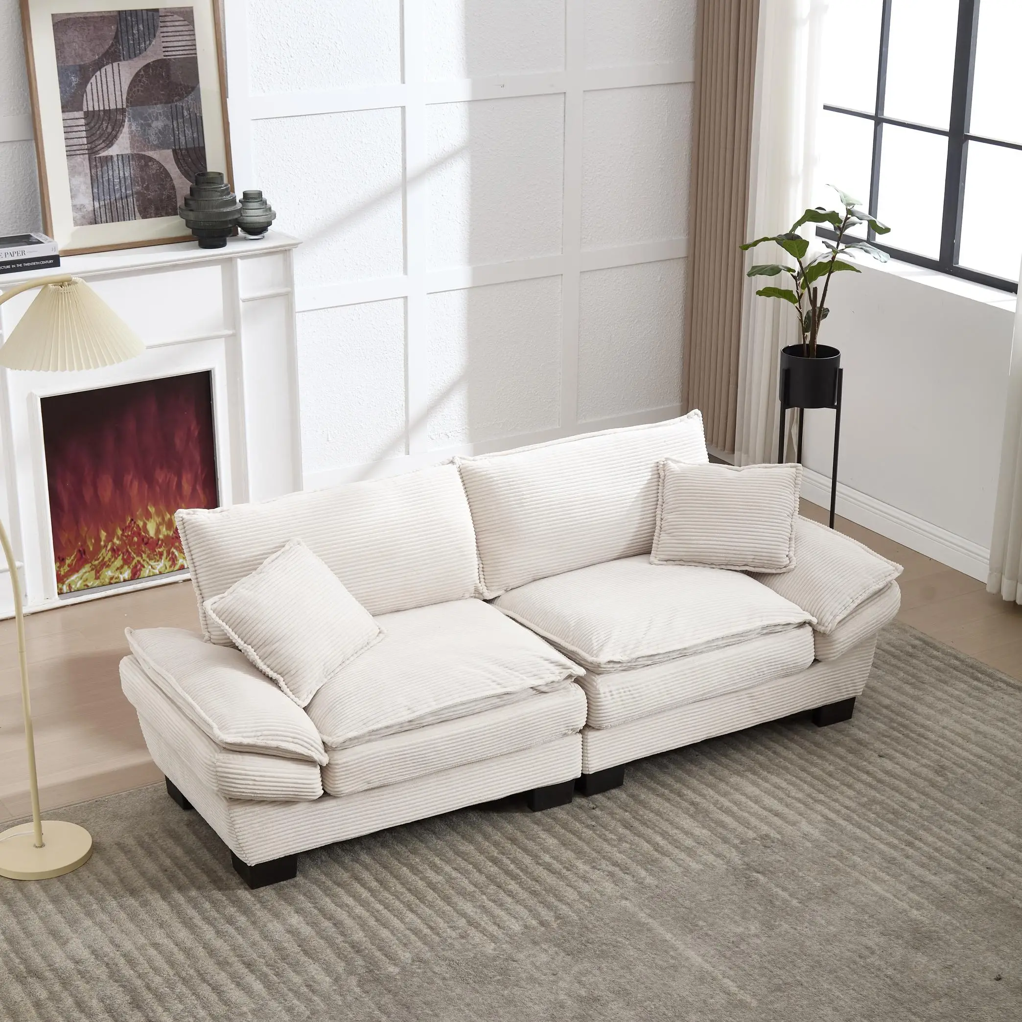 Corduroy Sofa 224 x 81 x 81cm - Beige - 9