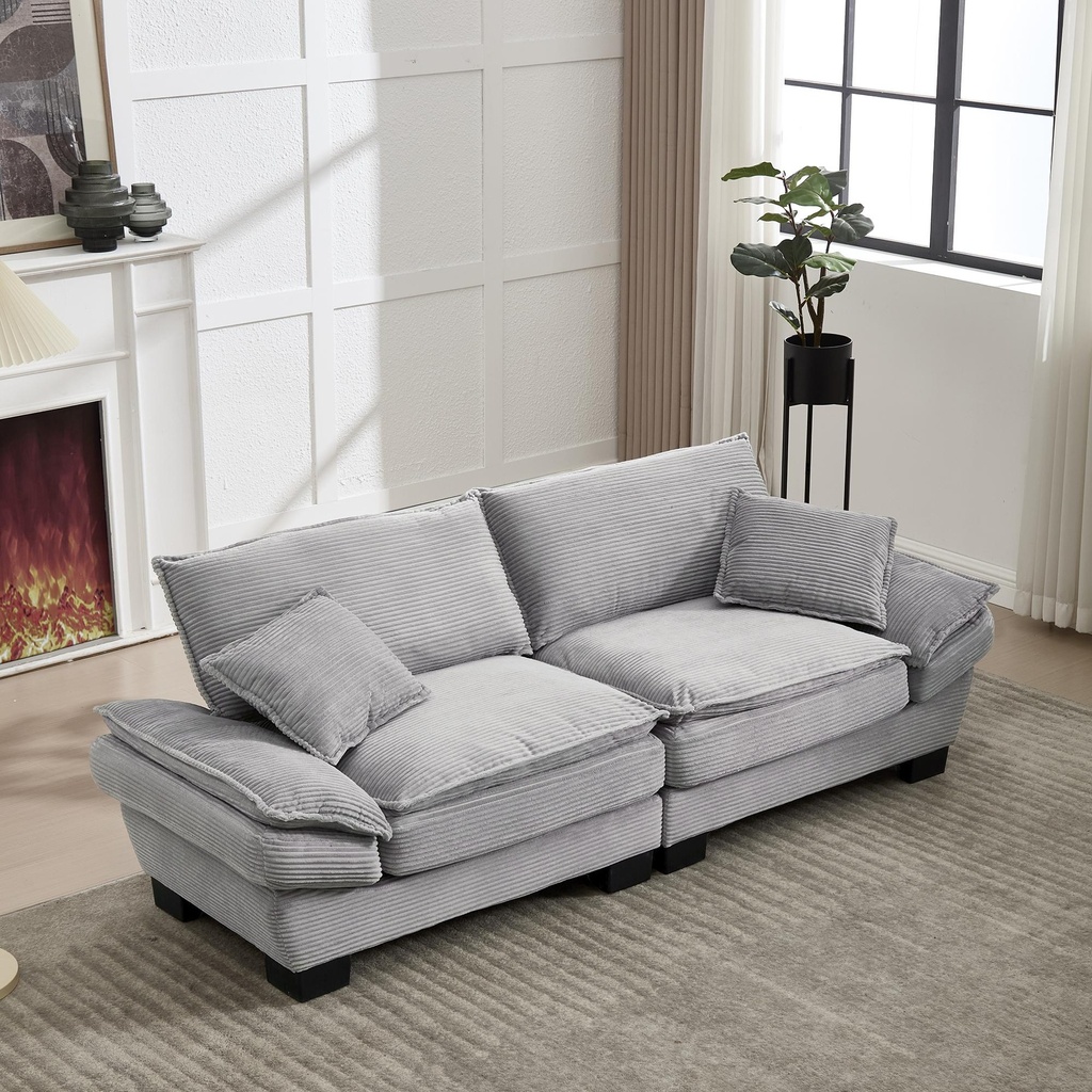 Corduroy Sofa 224 x 81 x 81cm - Light Grey - 1